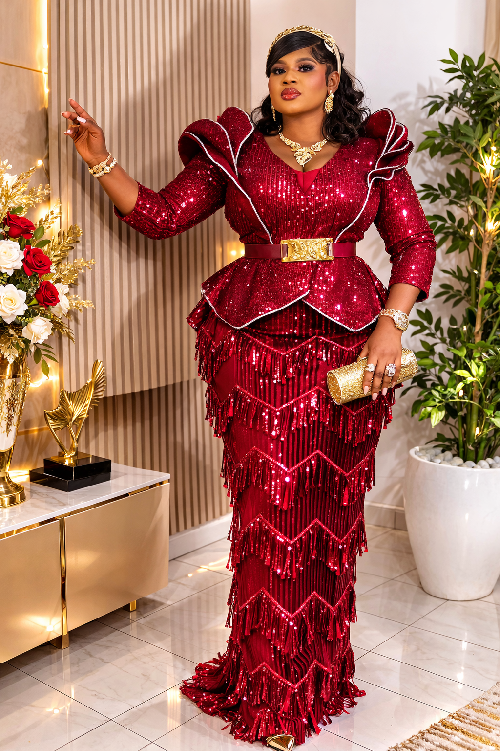 Luxury Red Sequin Fringe Evening Gown for Women | Elegant Statement Oc Godshandfashion Luxury Red Sequin Fringe Evening Gown for Women | Elegant Statement Oc Godshandfashion