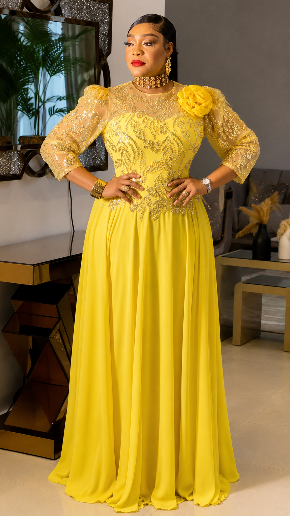 Elegant Yellow Party & Evening Dress for Women