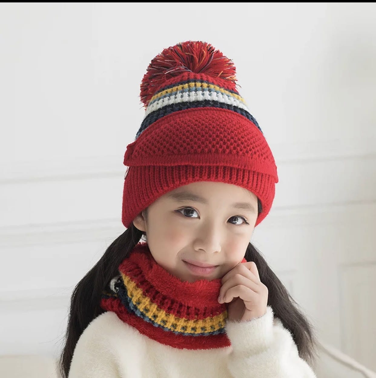 3 in 1 Winter Mouth Neck Warmer Set for Kids - Godshandfashion - Regular kids size / Red