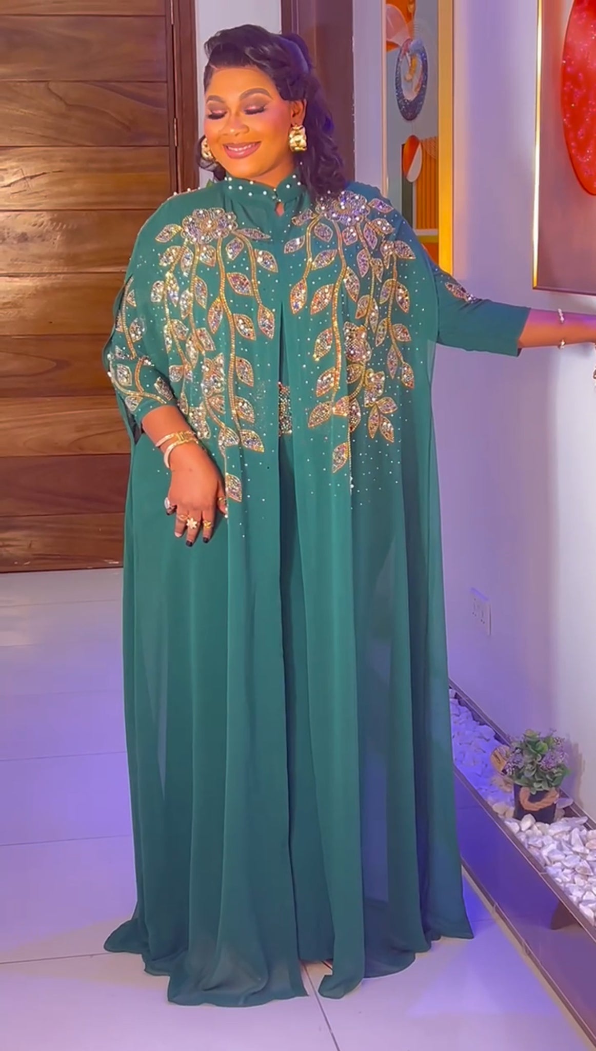 Royal Embellished Free Gown with Matching Cape