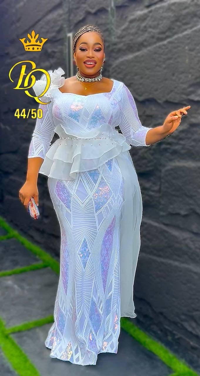 White/gold stoned gorgeous sequin party Dress