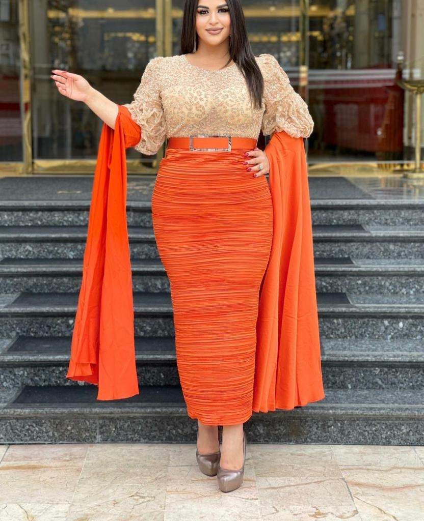 Elegant orange Beaded Dress for women