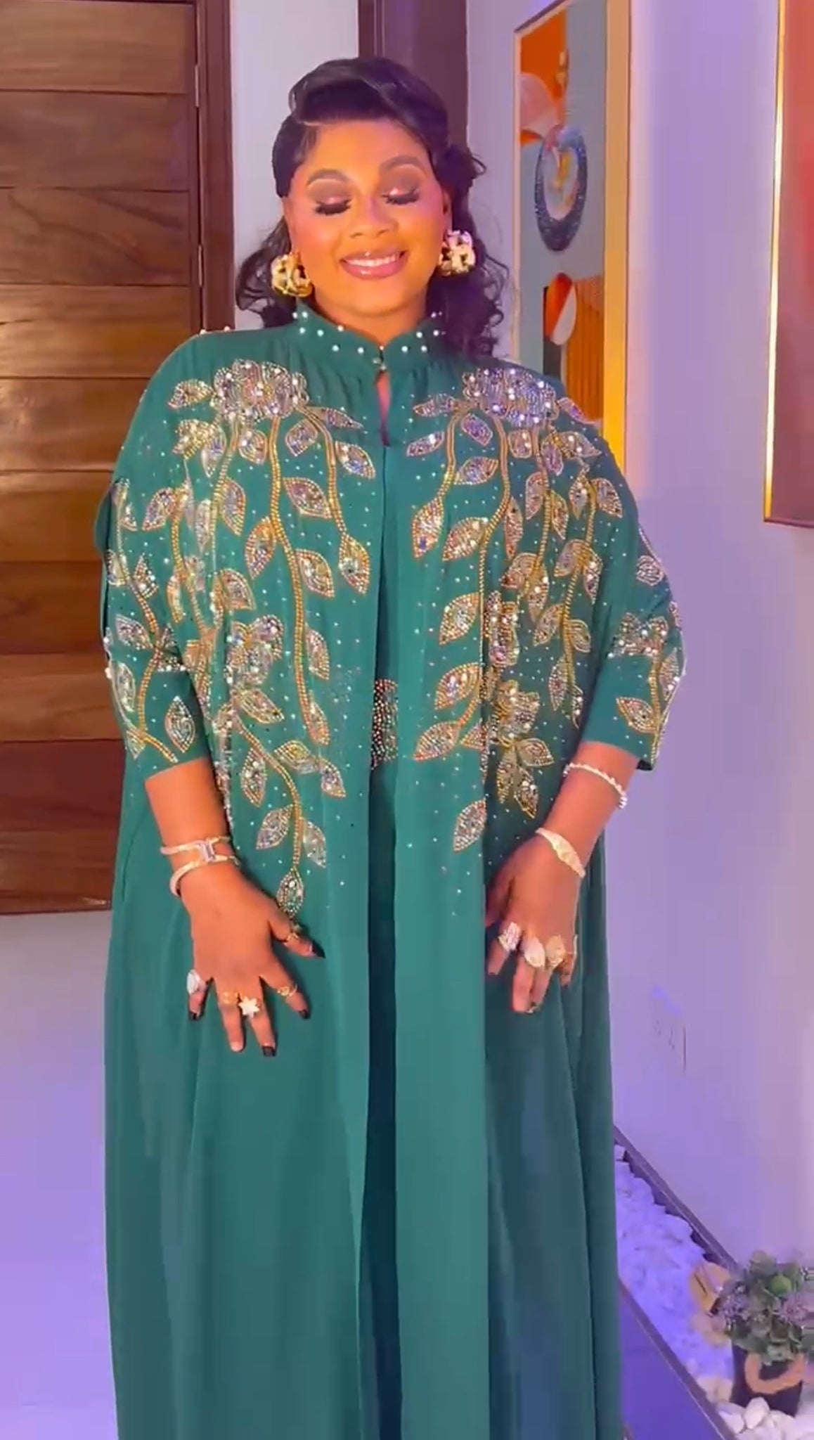 Royal Embellished Free Gown with Matching Cape