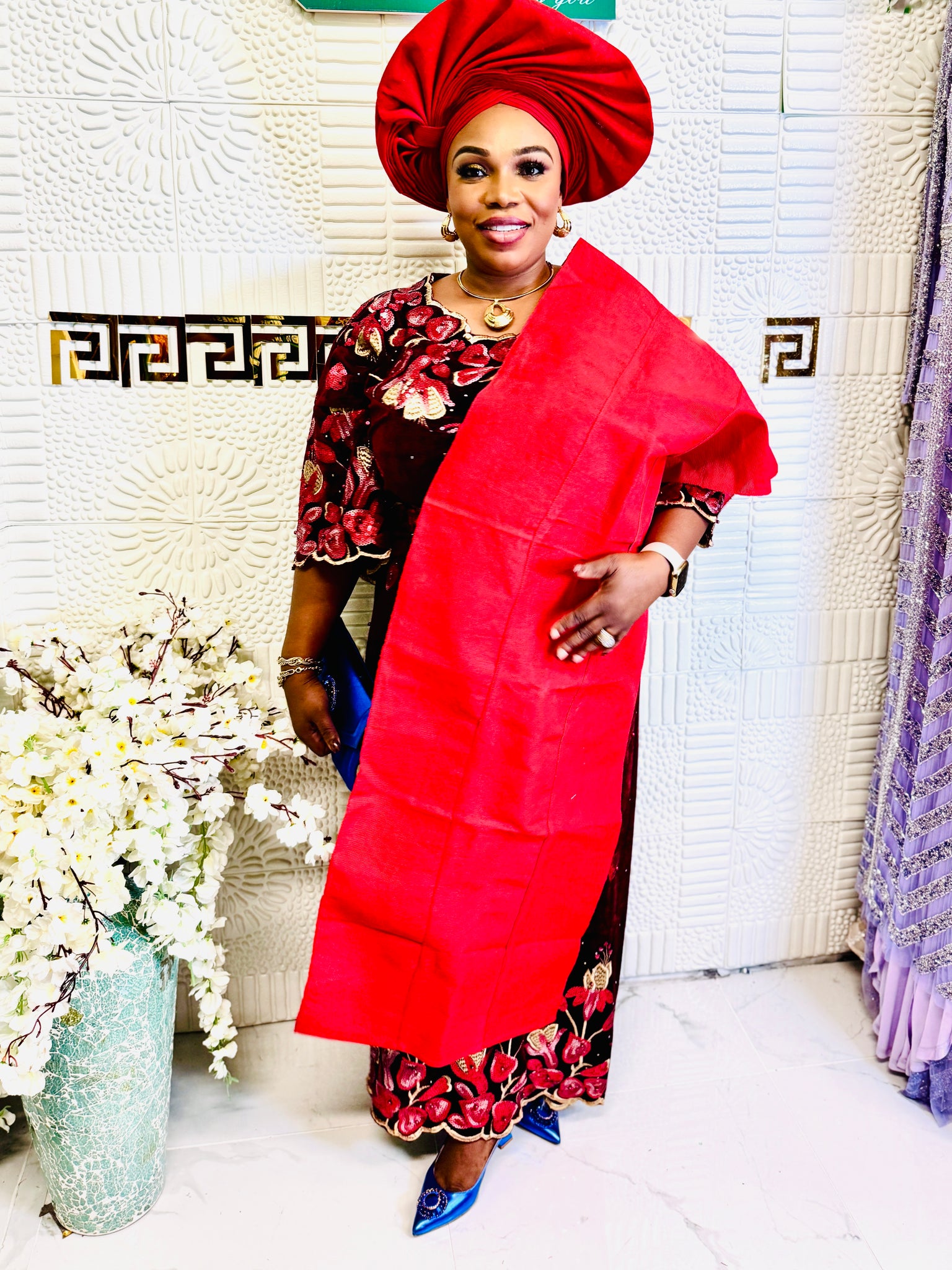 Luxury Velvet Lace African Traditional Outfit for Women | Elegant Asoebi Party Dress with Gele & pele | Godshandfashion