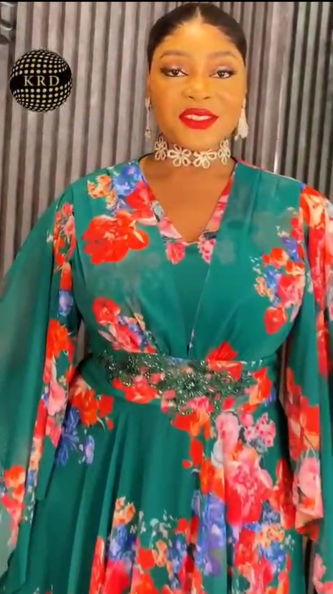 Floral Elegance Free-Gown with Embellished Waistline