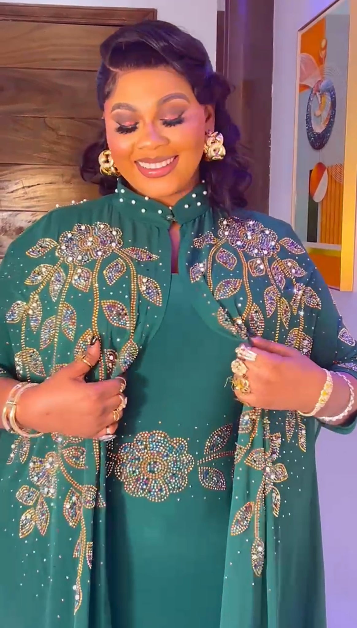 Royal Embellished Free Gown with Matching Cape