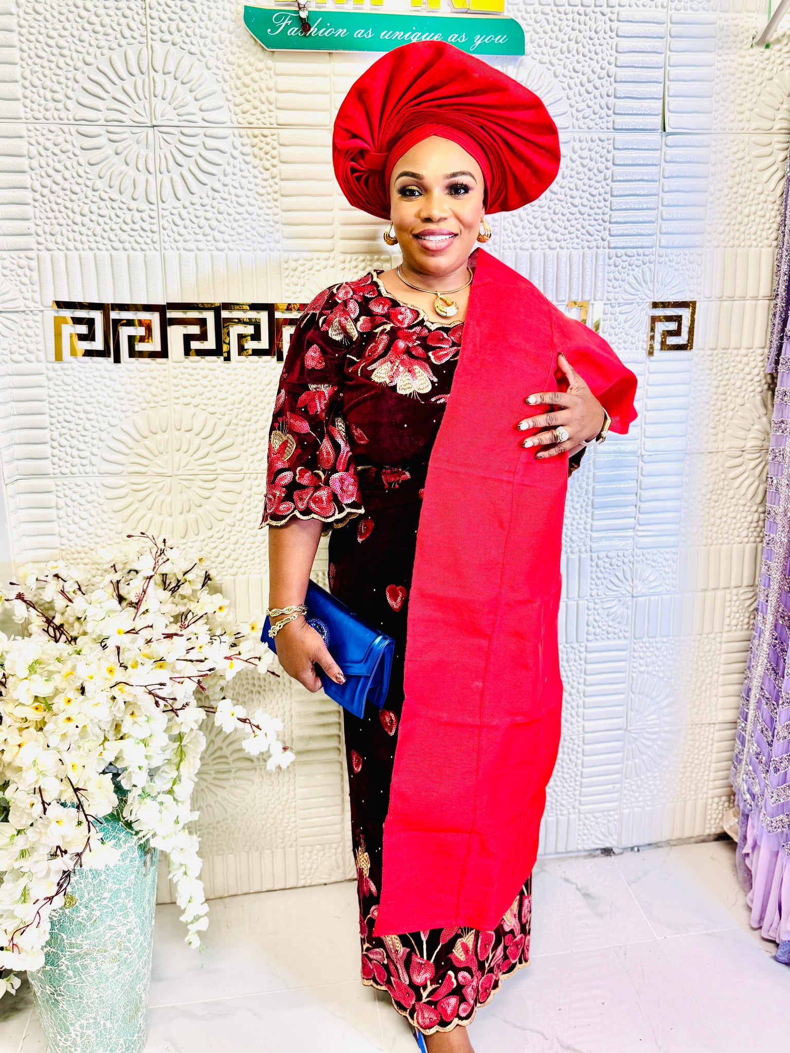 Luxury Velvet Lace African Traditional Outfit for Women | Elegant Asoebi Party Dress with Gele & pele | Godshandfashion