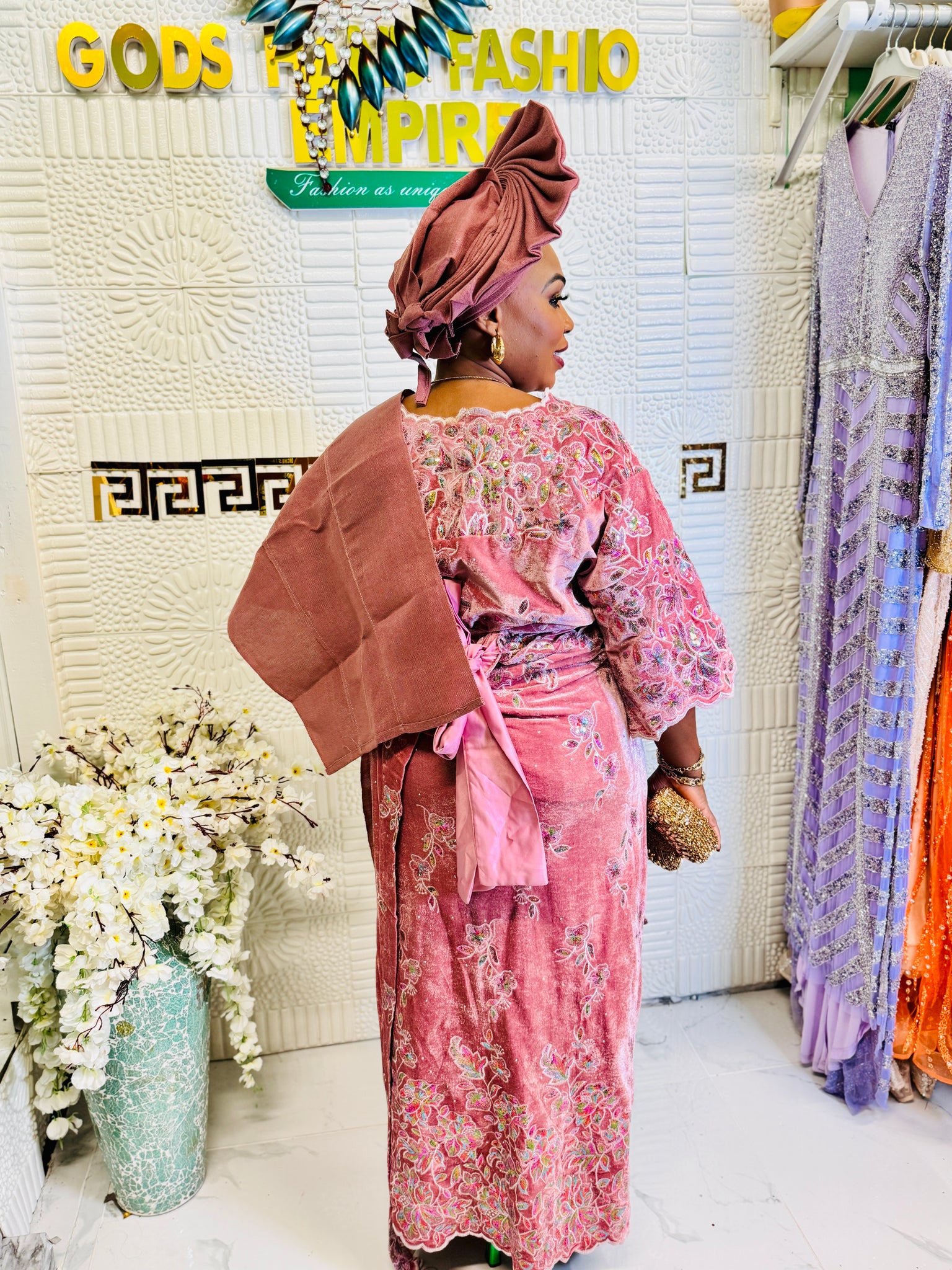Luxury Velvet Lace African Traditional Outfit for Women | Elegant Asoebi Party Dress with Gele & pele | Godshandfashion