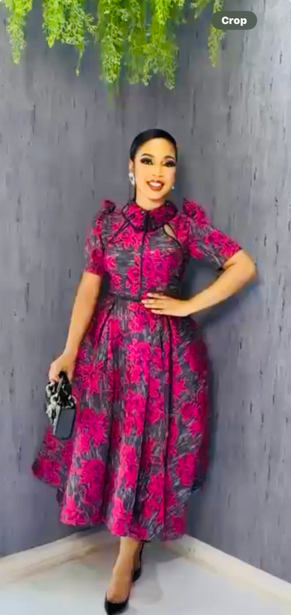 Elegant Burgundy Floral Midi Dress for Women