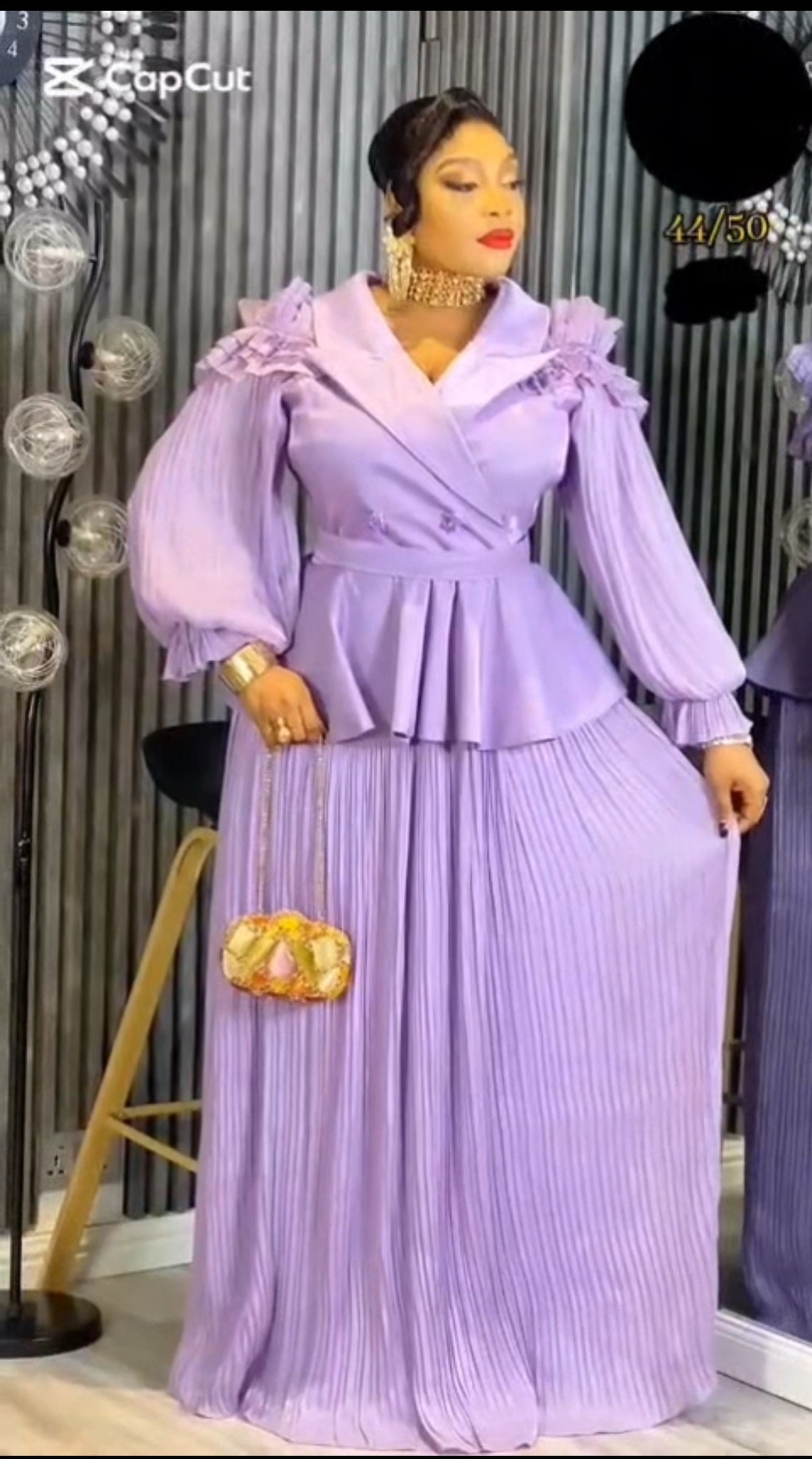 Elegant Lavender Pleated Maxi Dress for Women | Luxury Occasion and Church Wear