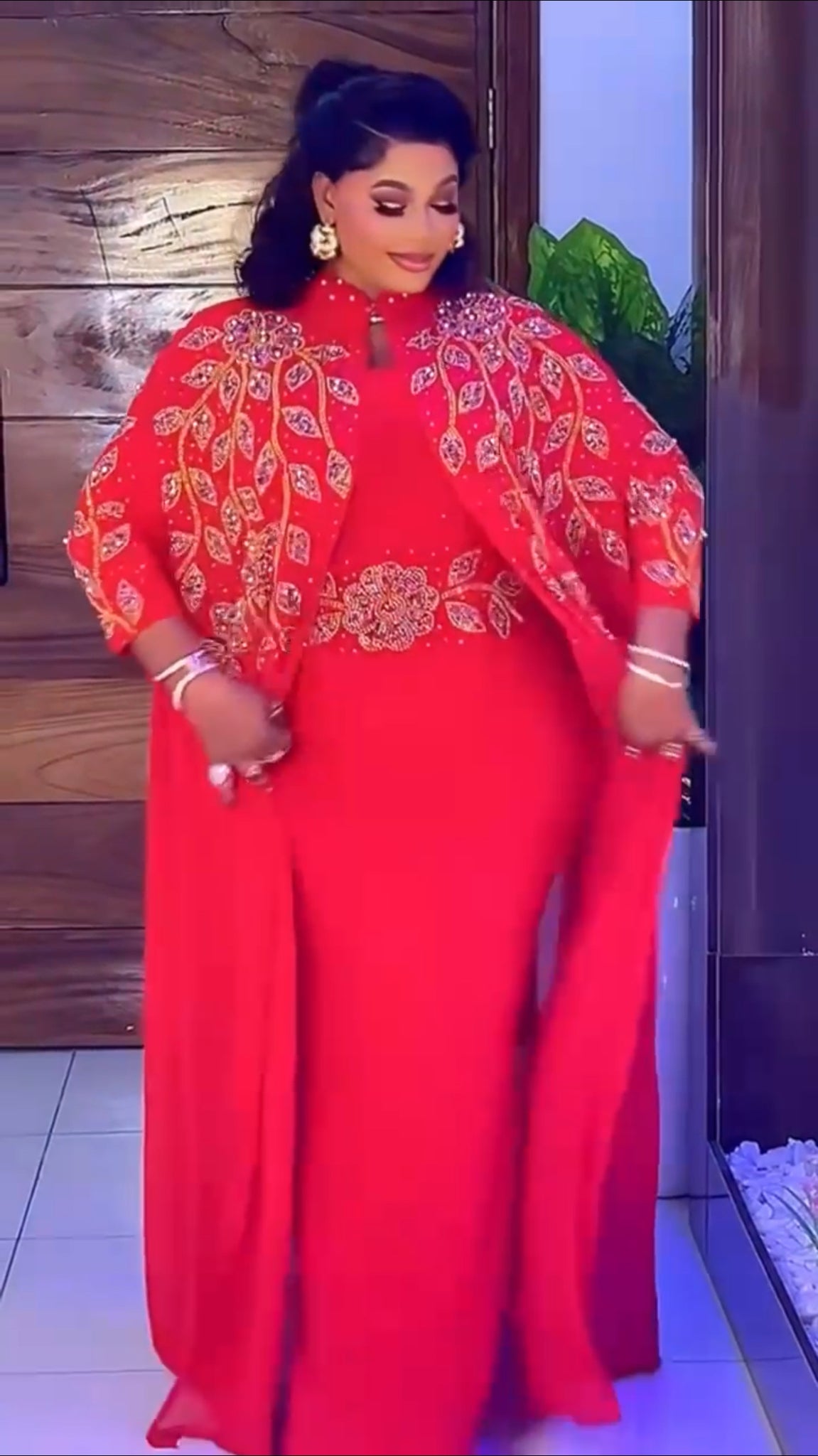 Royal Embellished Free Gown with Matching Cape