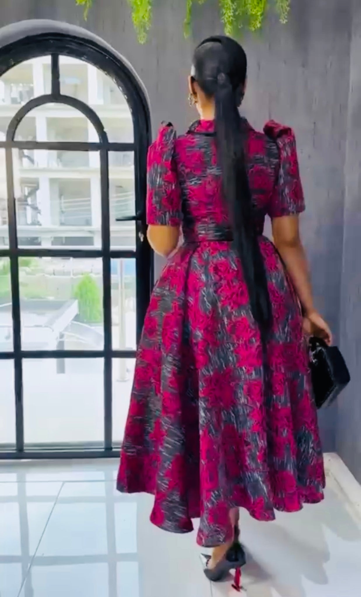 Elegant Burgundy Floral Midi Dress for Women | Classy Church, Wedding Godshandfashion Elegant Burgundy Floral Midi Dress for Women | Classy Church, Wedding Godshandfashion