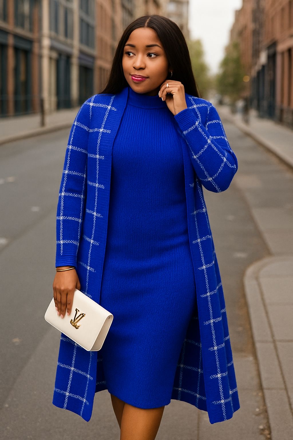 Stylish Two-Piece Knitwear Set for Ladies | Dress and Cardigan