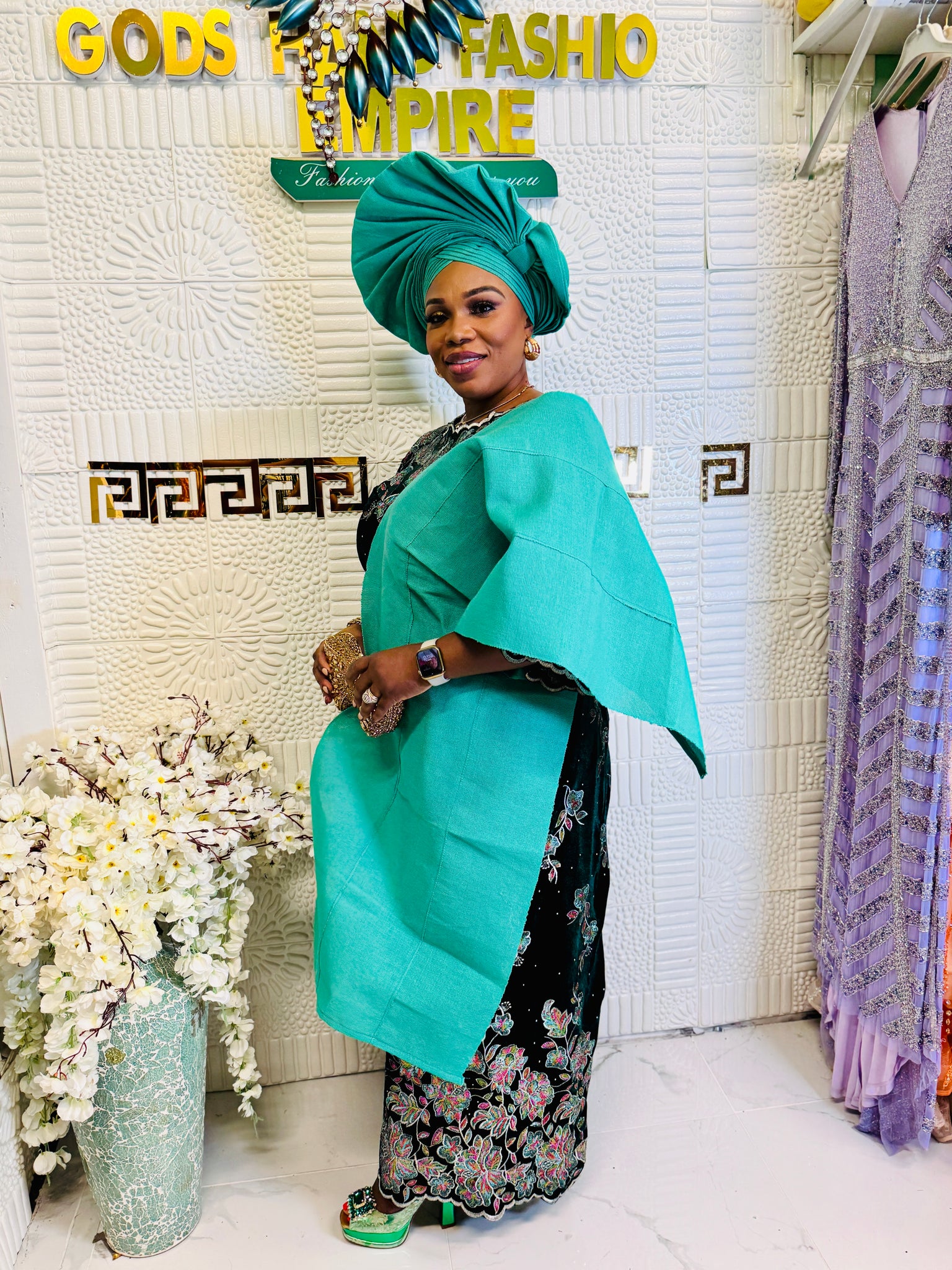 Luxury Velvet Lace African Traditional Outfit for Women | Elegant Asoebi Party Dress with Gele & pele | Godshandfashion