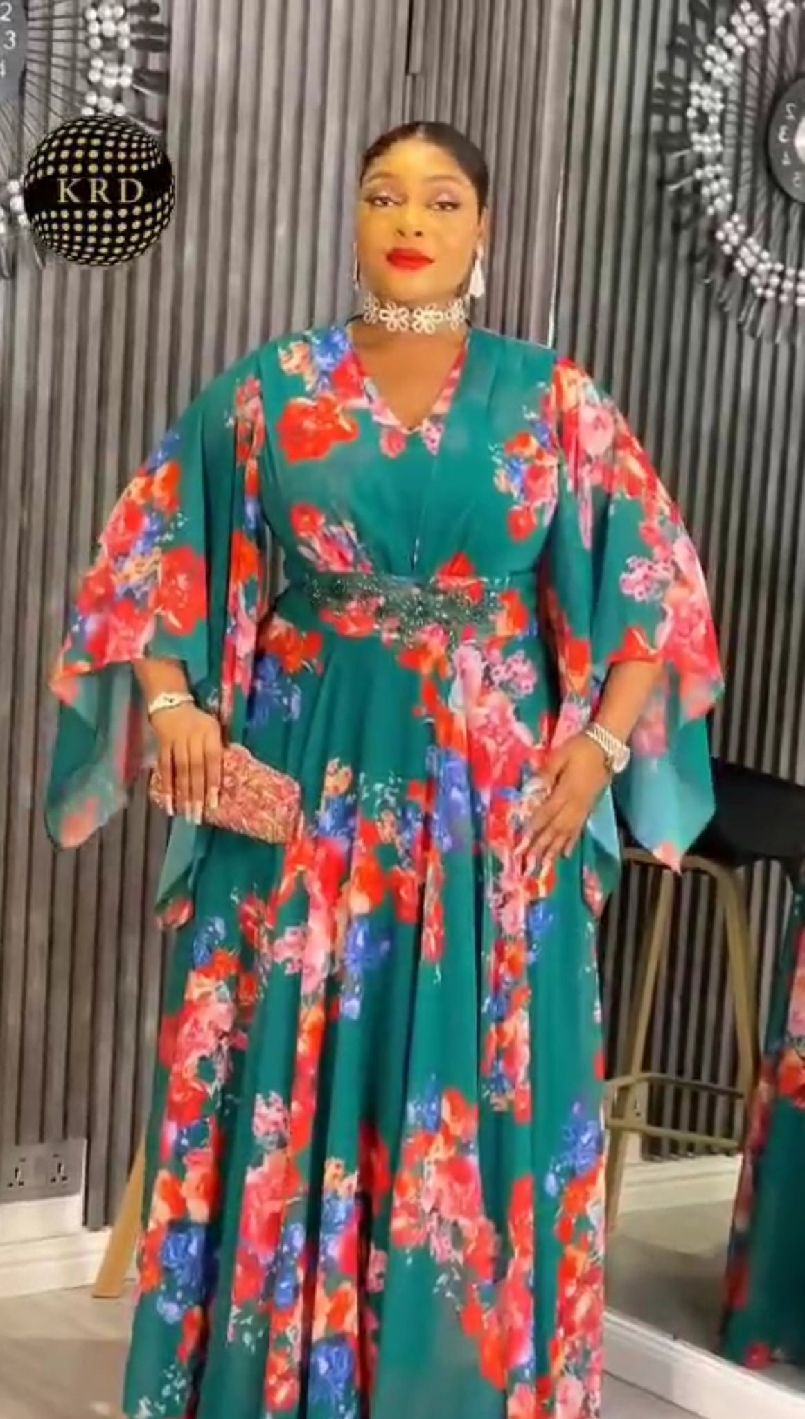 Floral Elegance Free-Gown with Embellished Waistline