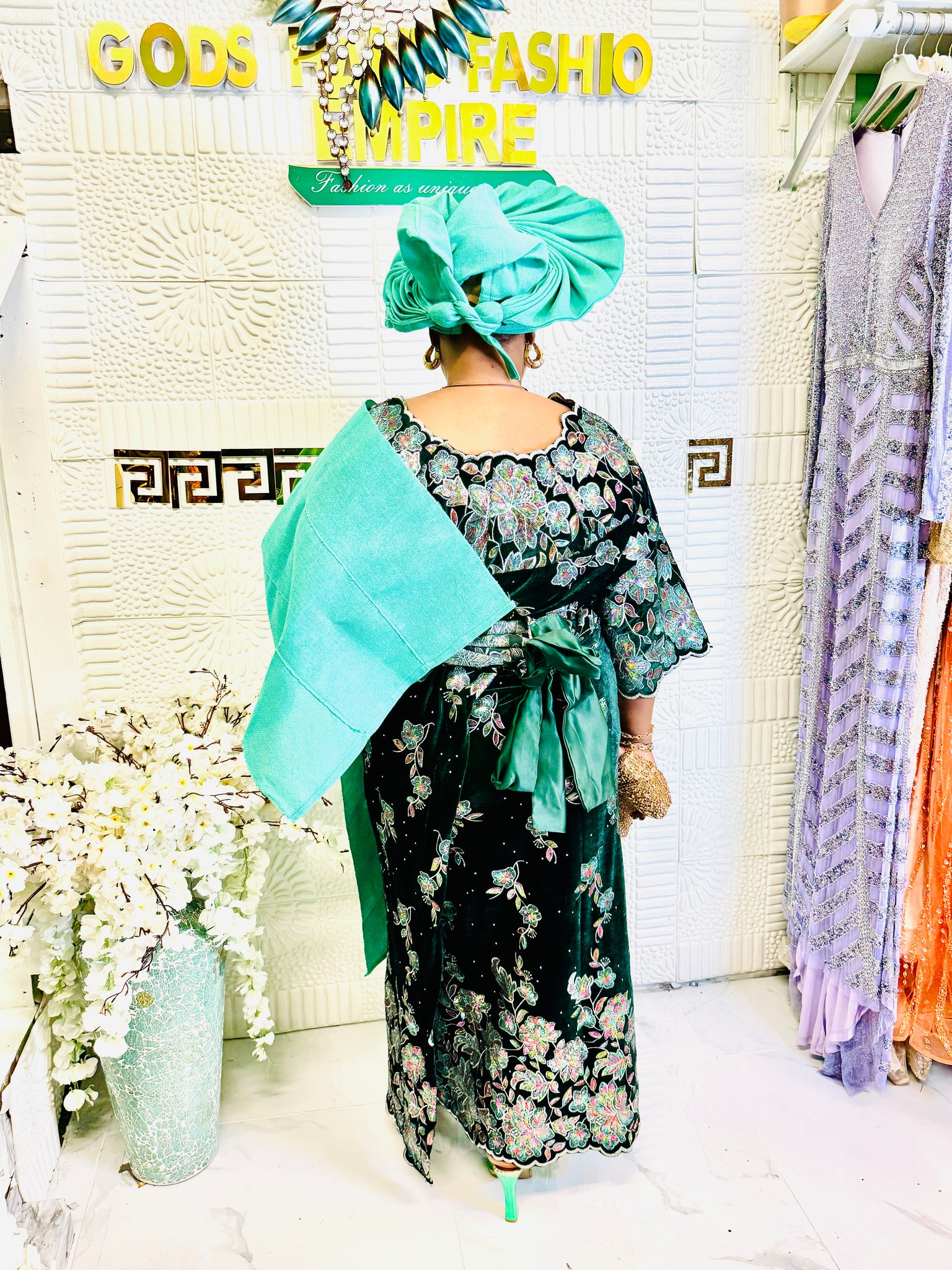 Luxury Velvet Lace African Traditional Outfit for Women | Elegant Asoebi Party Dress with Gele & pele | Godshandfashion