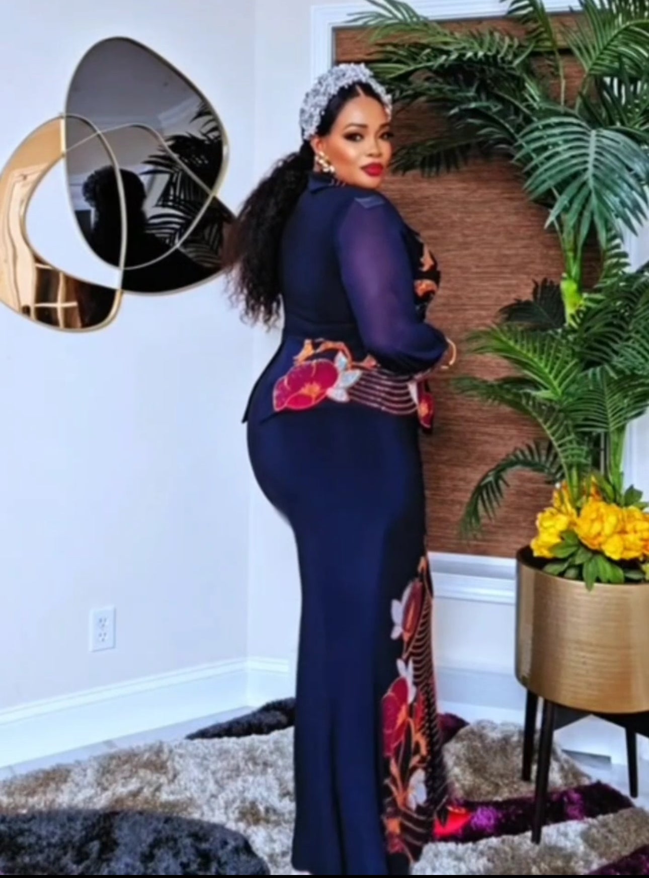 Navy blue elegant stoned  lycra party  Dress