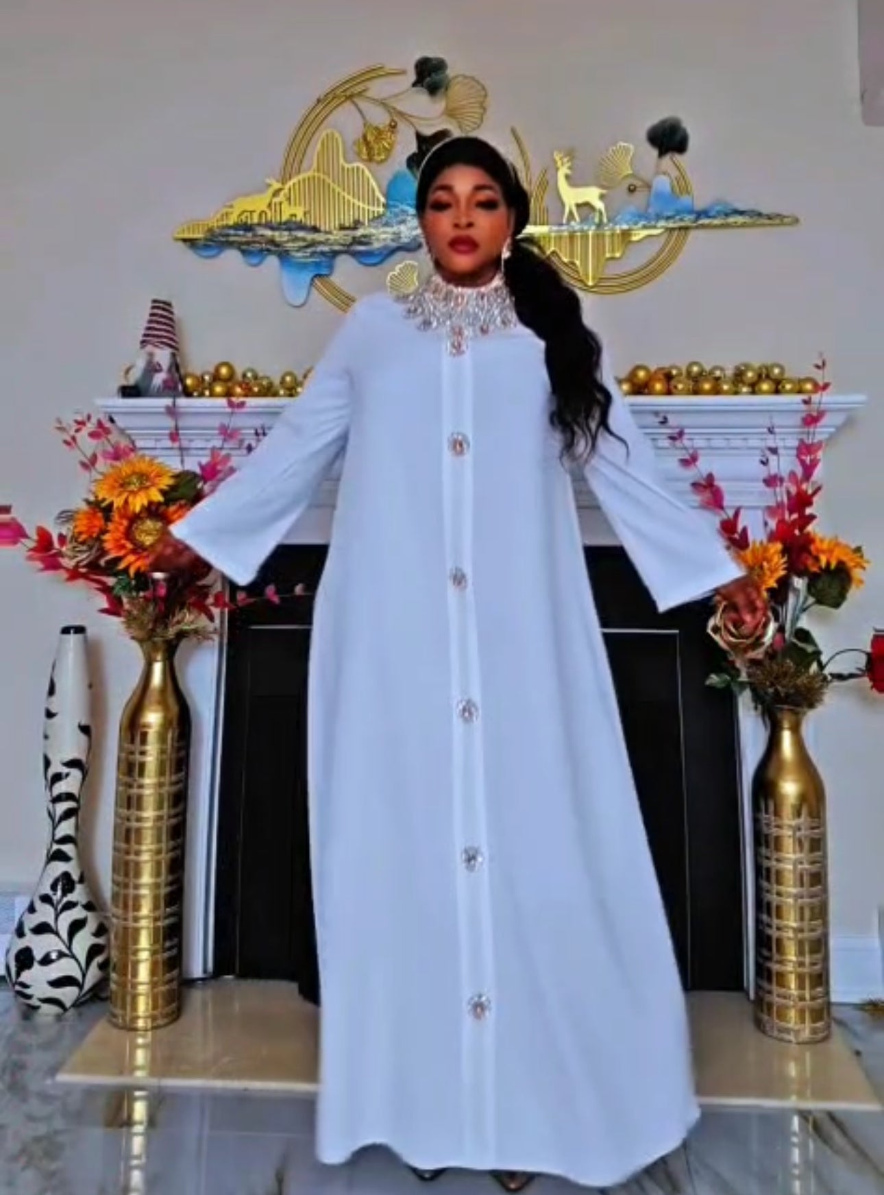 White Beautiful beaded maxi dress