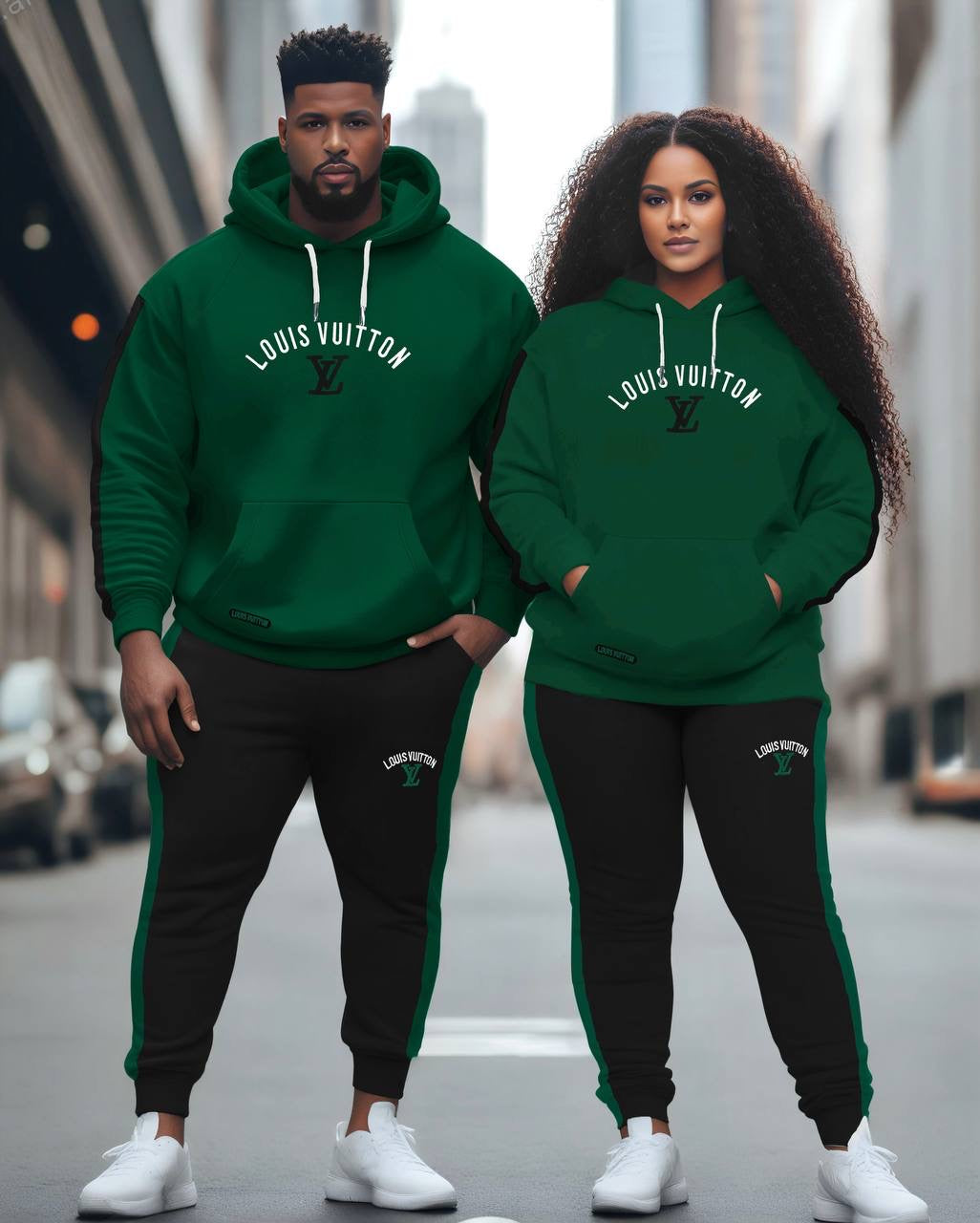 Green unisex 2pcs thick tracksuit