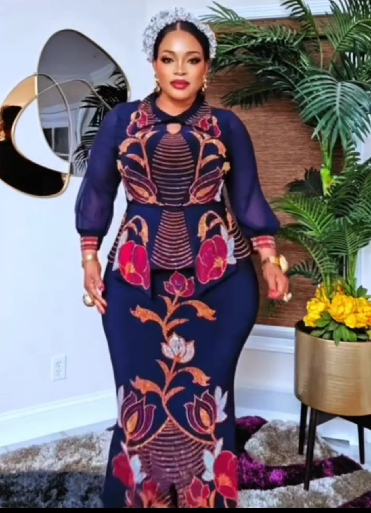 Navy blue elegant stoned  lycra party  Dress