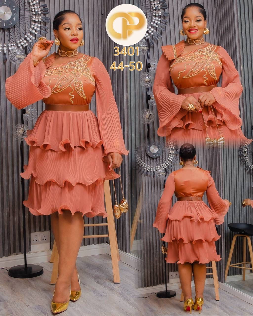 Rose Gold Embellished Pleated Dress | Women’s Event Wear