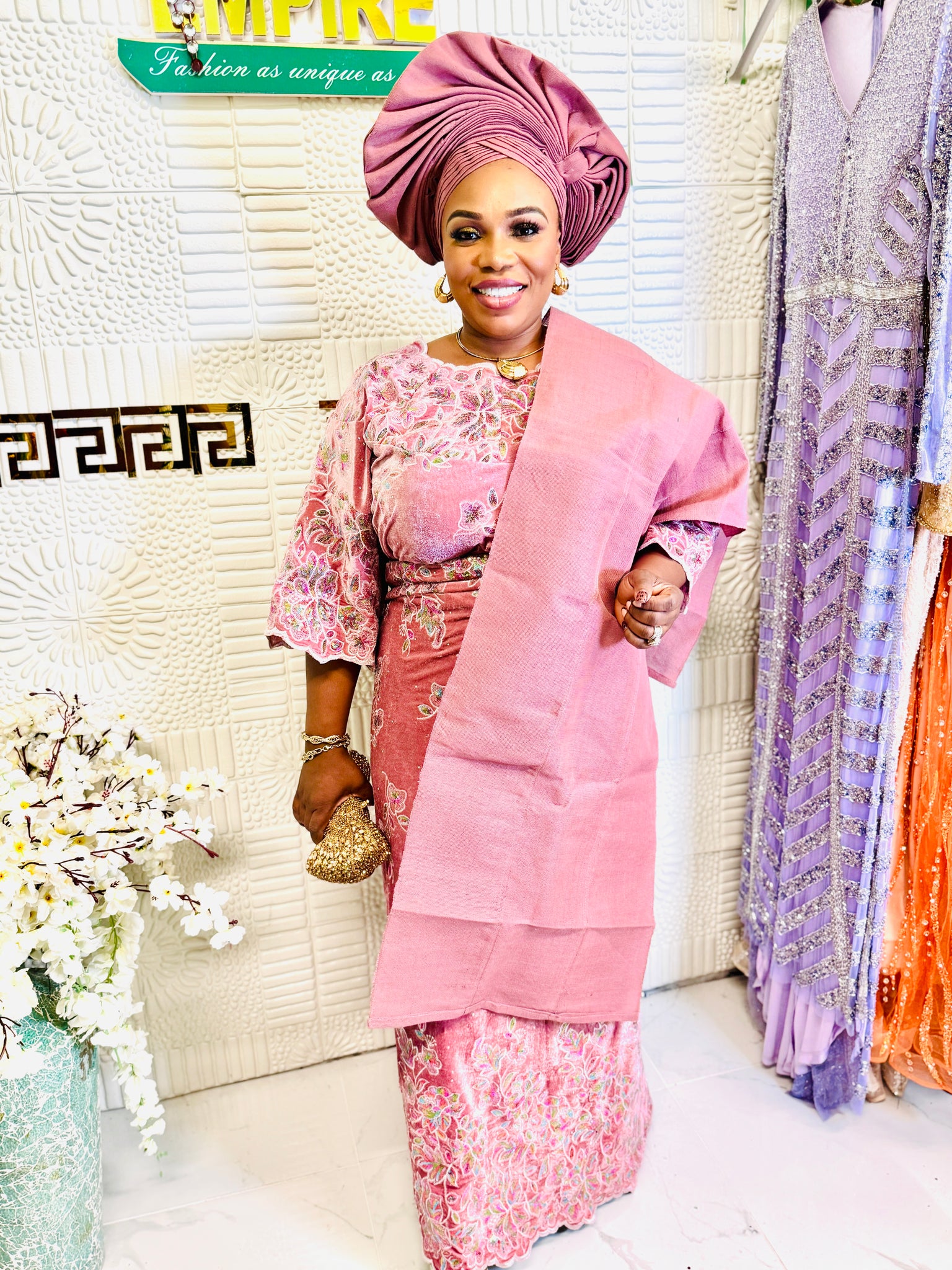 Luxury Velvet Lace African Traditional Outfit for Women | Elegant Asoebi Party Dress with Gele & pele | Godshandfashion