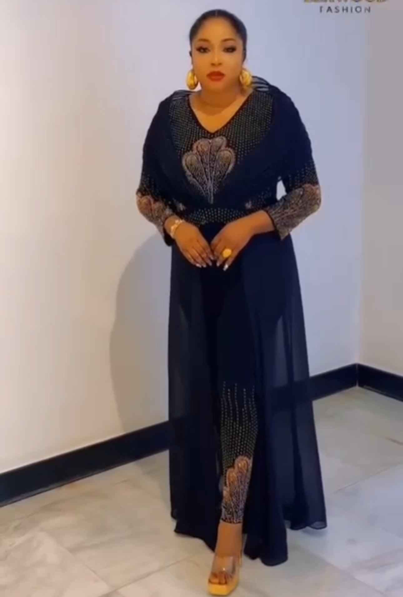 Luxury Navy blue Cape Top and Trouser Set for Women | Godshand Fashion Empire | Made in Turkey