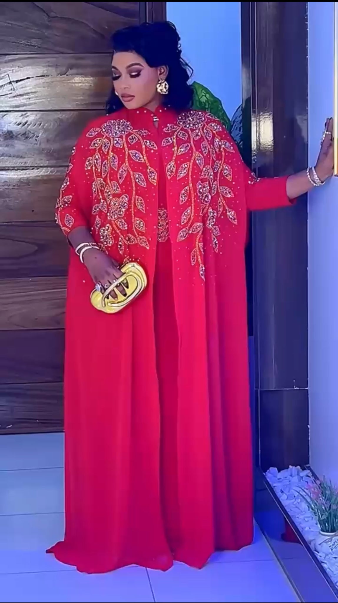 Royal Embellished Free Gown with Matching Cape