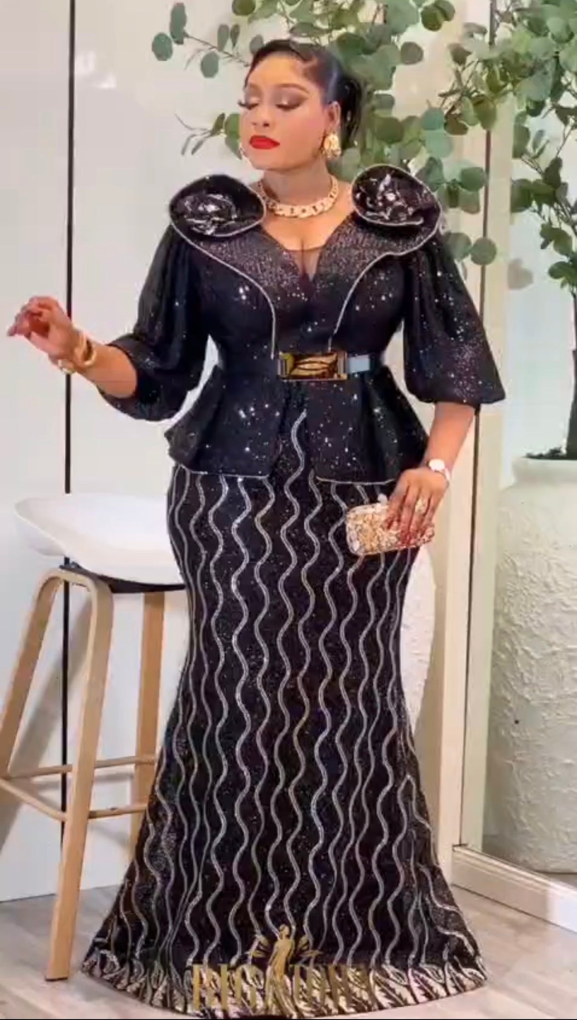 Luxury Black Sequin Mermaid Gown with Gold Detail | Godshand Fashion E Godshandfashion Luxury Black Sequin Mermaid Gown with Gold Detail | Godshand Fashion E Godshandfashion
