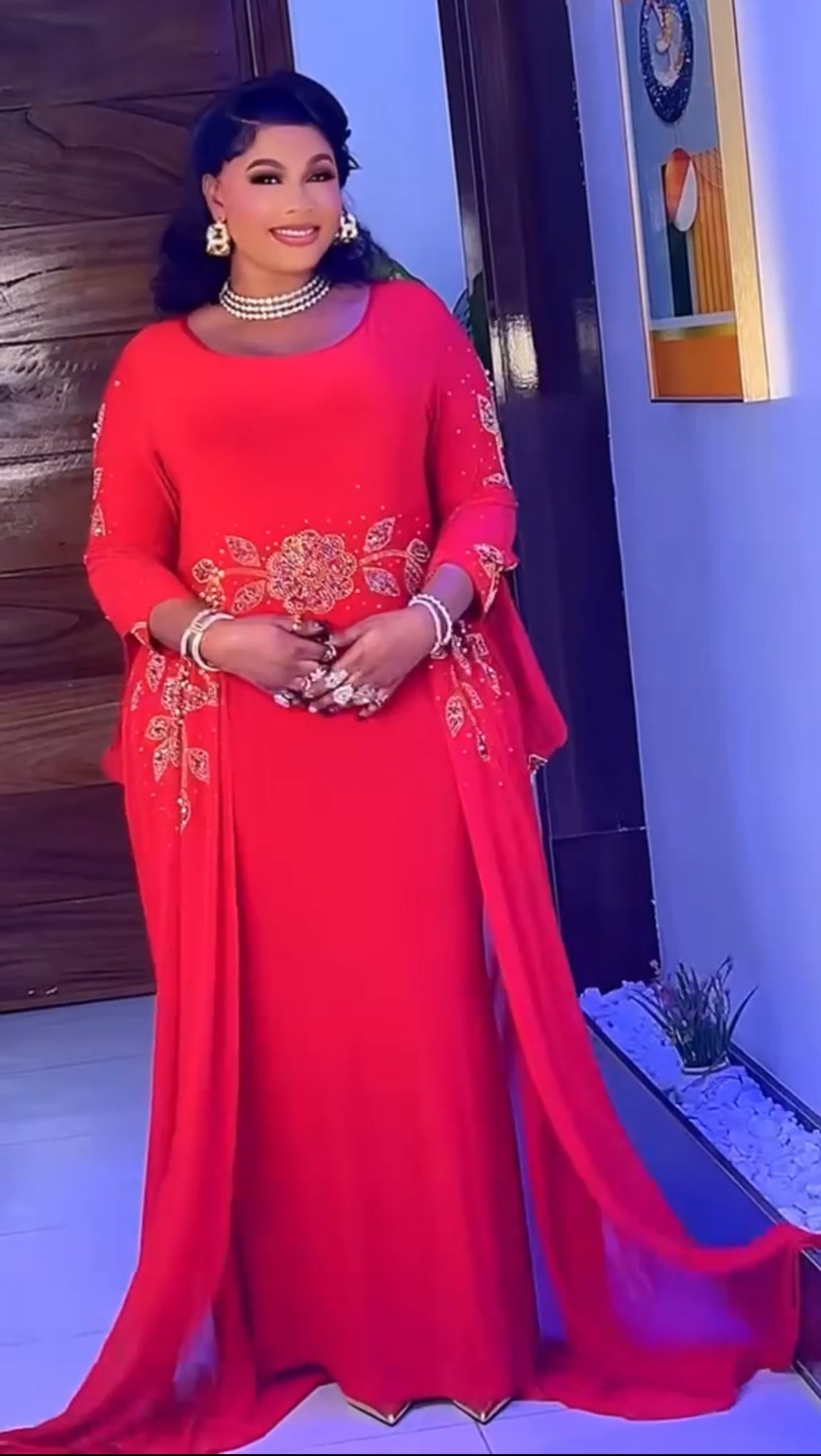 Royal Embellished Free Gown with Matching Cape