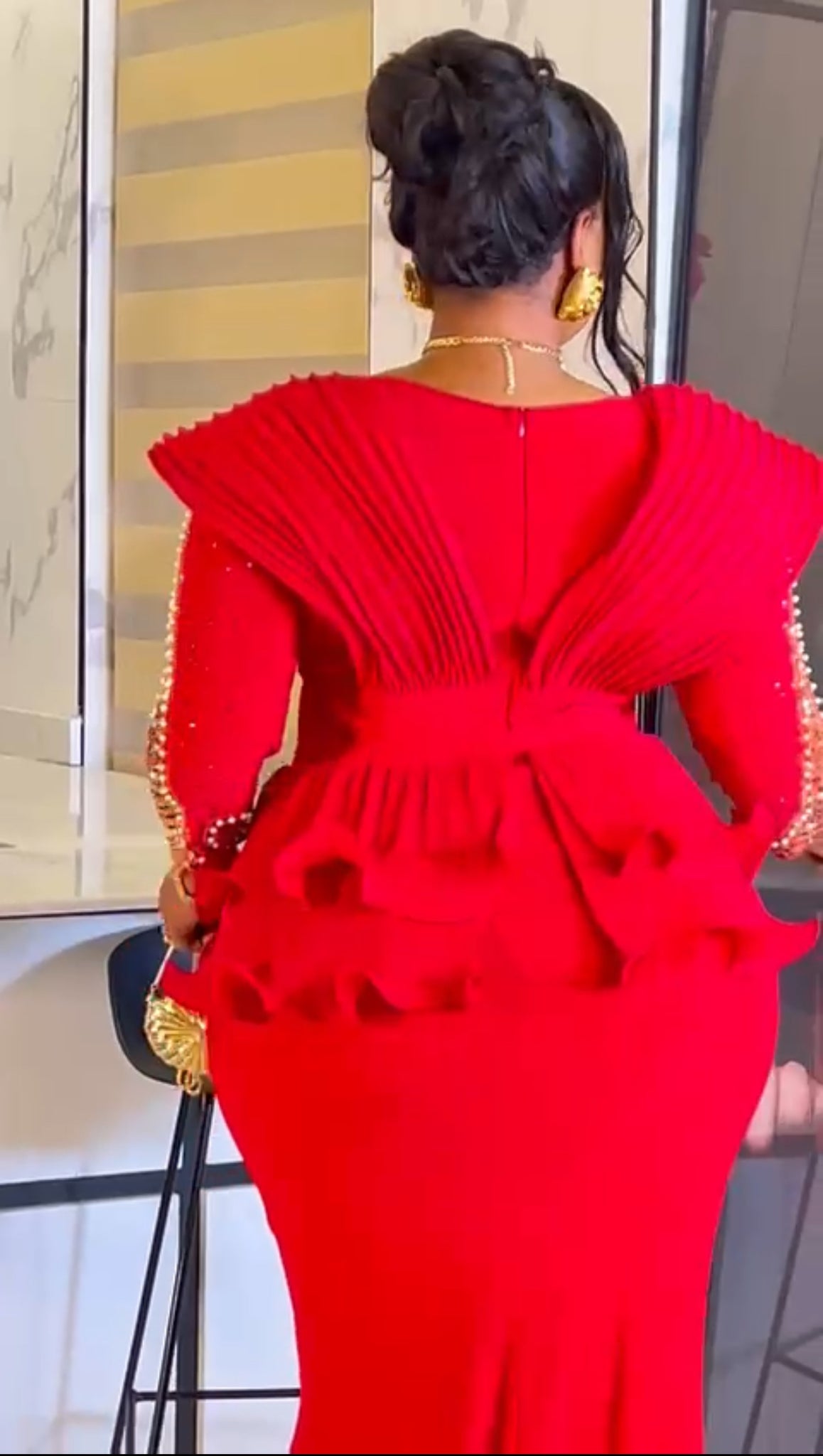 Luxury Embellished Peplum Evening Gown for Women – Red & Green