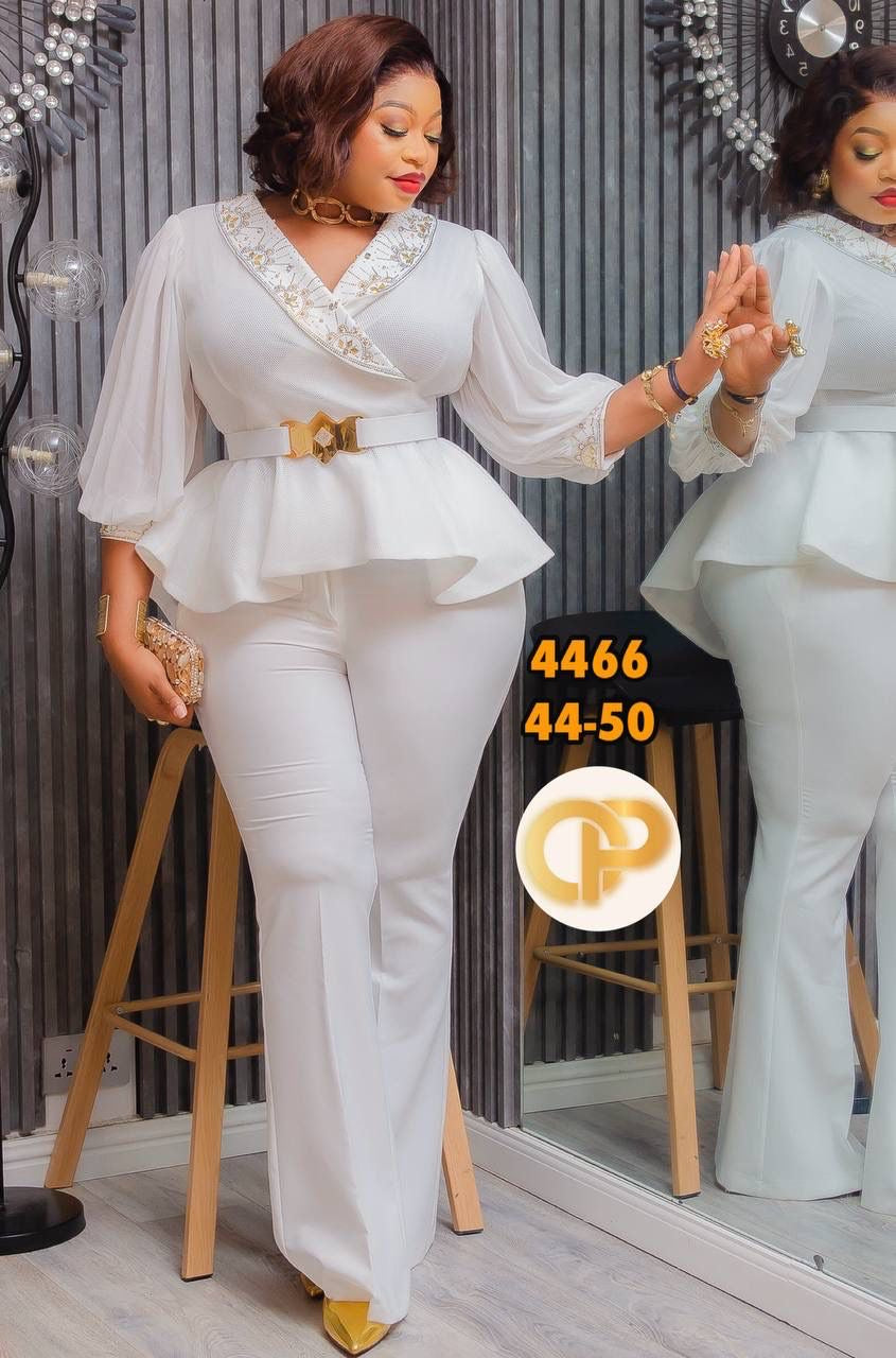 Luxury White Peplum Top and Pants | Classy Women’s Outfit
