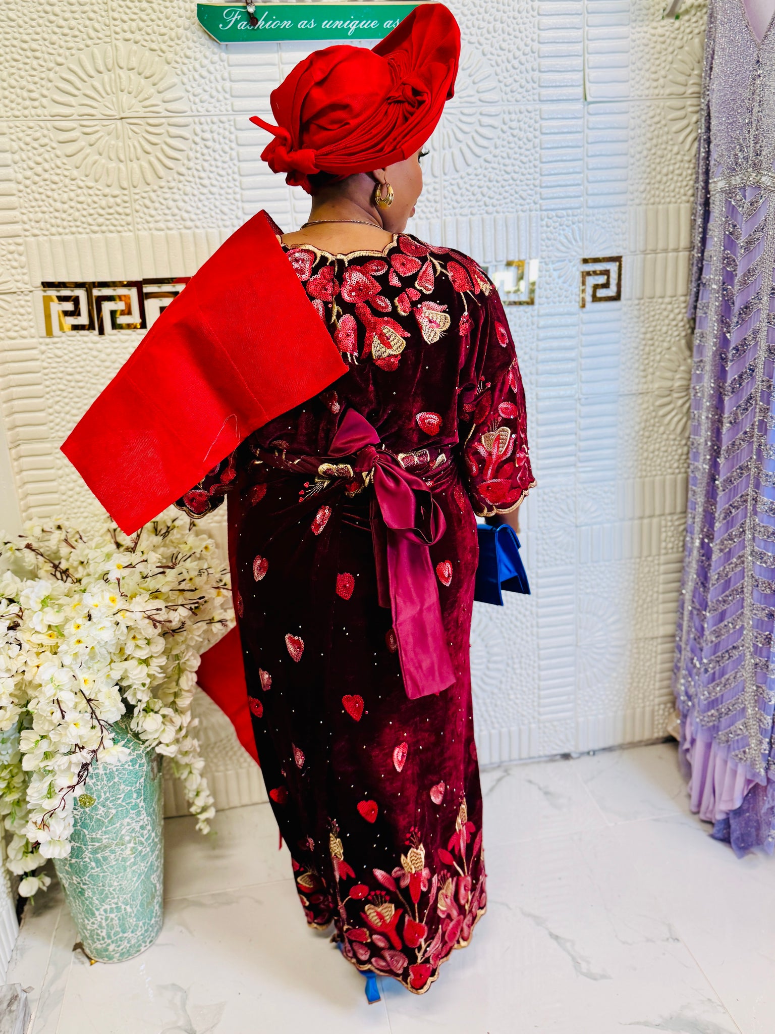 Luxury Velvet Lace African Traditional Outfit for Women | Elegant Asoebi Party Dress with Gele & pele | Godshandfashion