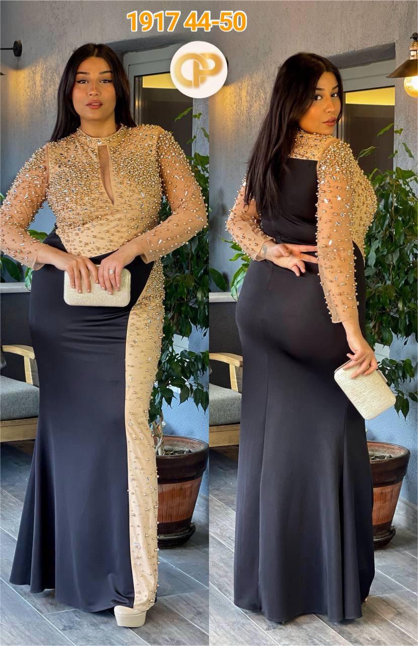 Beaded black/gold evening dress