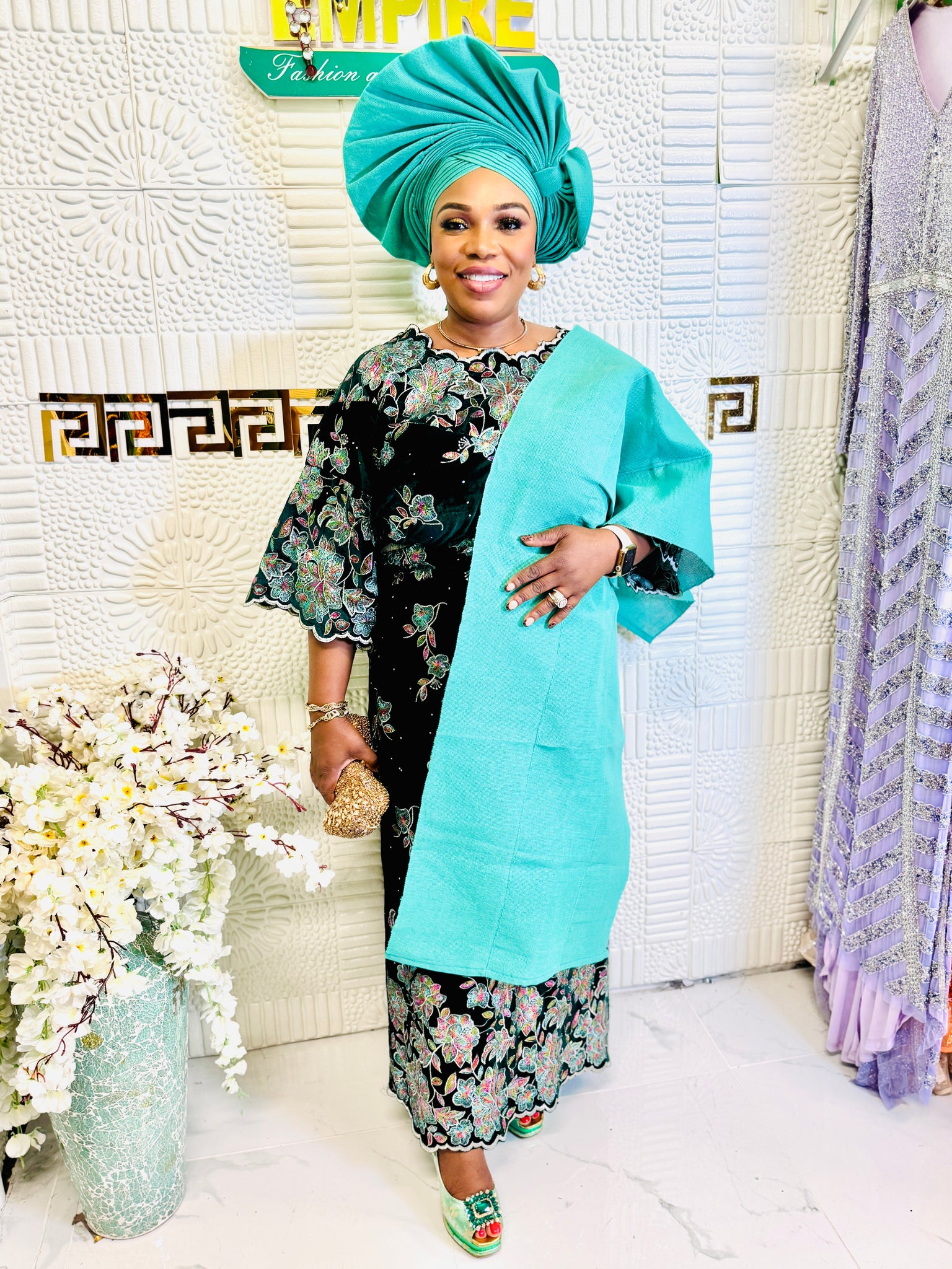 Luxury Velvet Lace African Traditional Outfit for Women | Elegant Asoebi Party Dress with Gele & pele | Godshandfashion