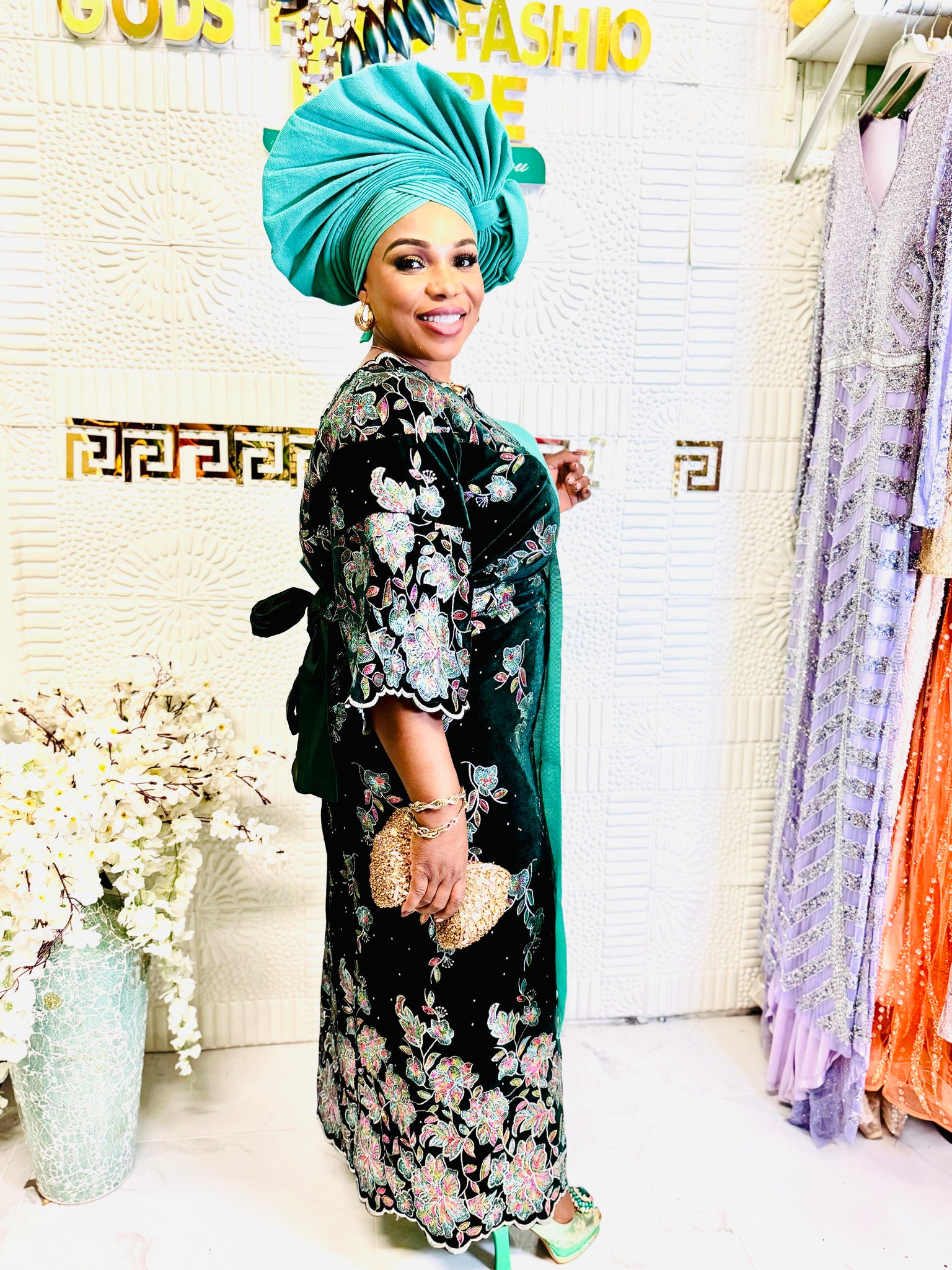 Luxury Velvet Lace African Traditional Outfit for Women | Elegant Asoebi Party Dress with Gele & pele | Godshandfashion