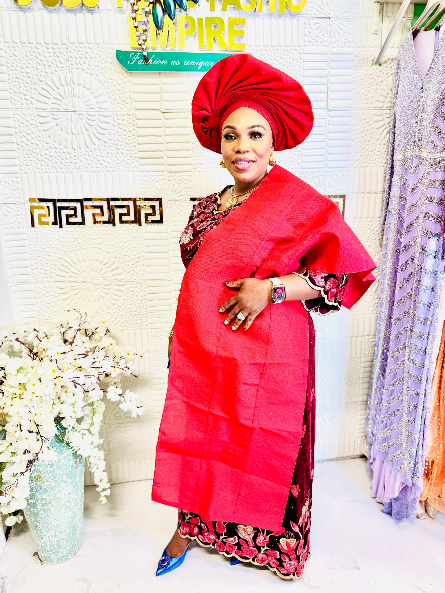 Luxury Velvet Lace African Traditional Outfit for Women | Elegant Asoebi Party Dress with Gele & pele | Godshandfashion