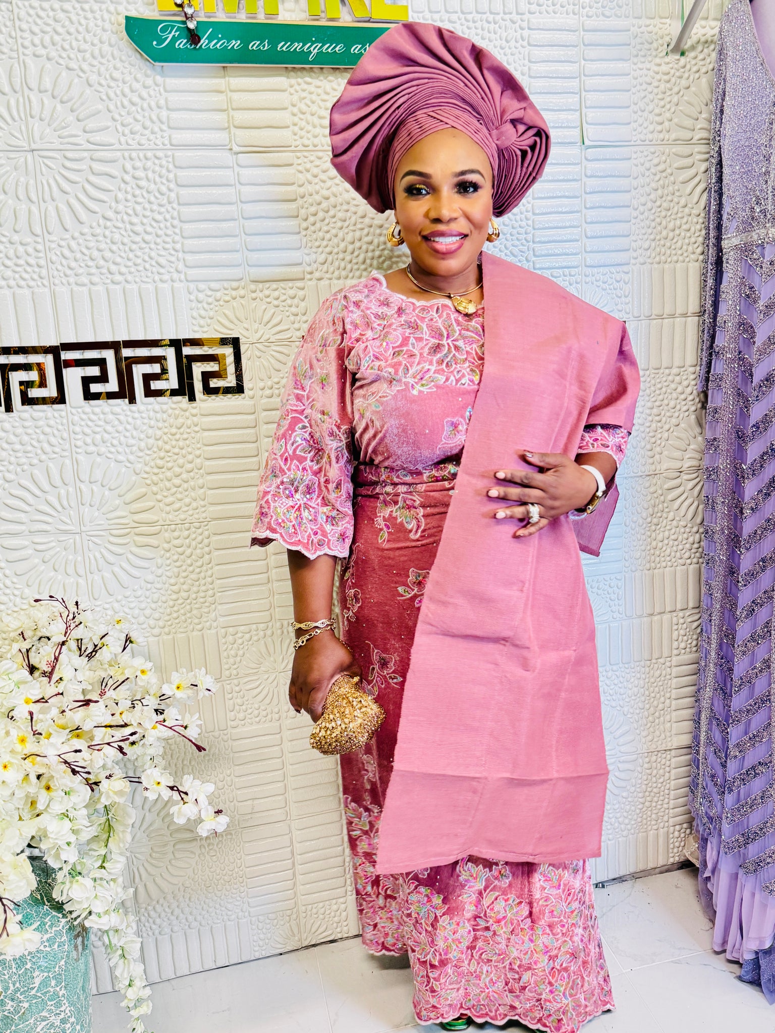 Luxury Velvet Lace African Traditional Outfit for Women | Elegant Asoebi Party Dress with Gele & pele | Godshandfashion