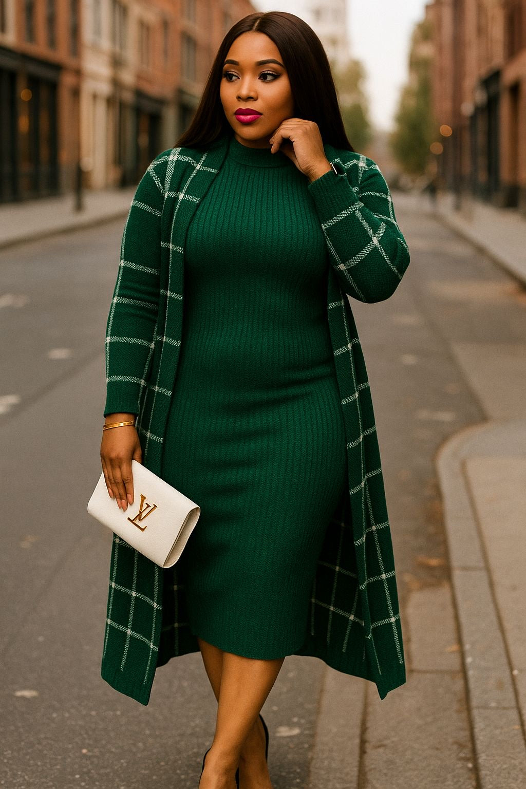 Stylish Two-Piece Knitwear Set for Ladies | Dress and Cardigan