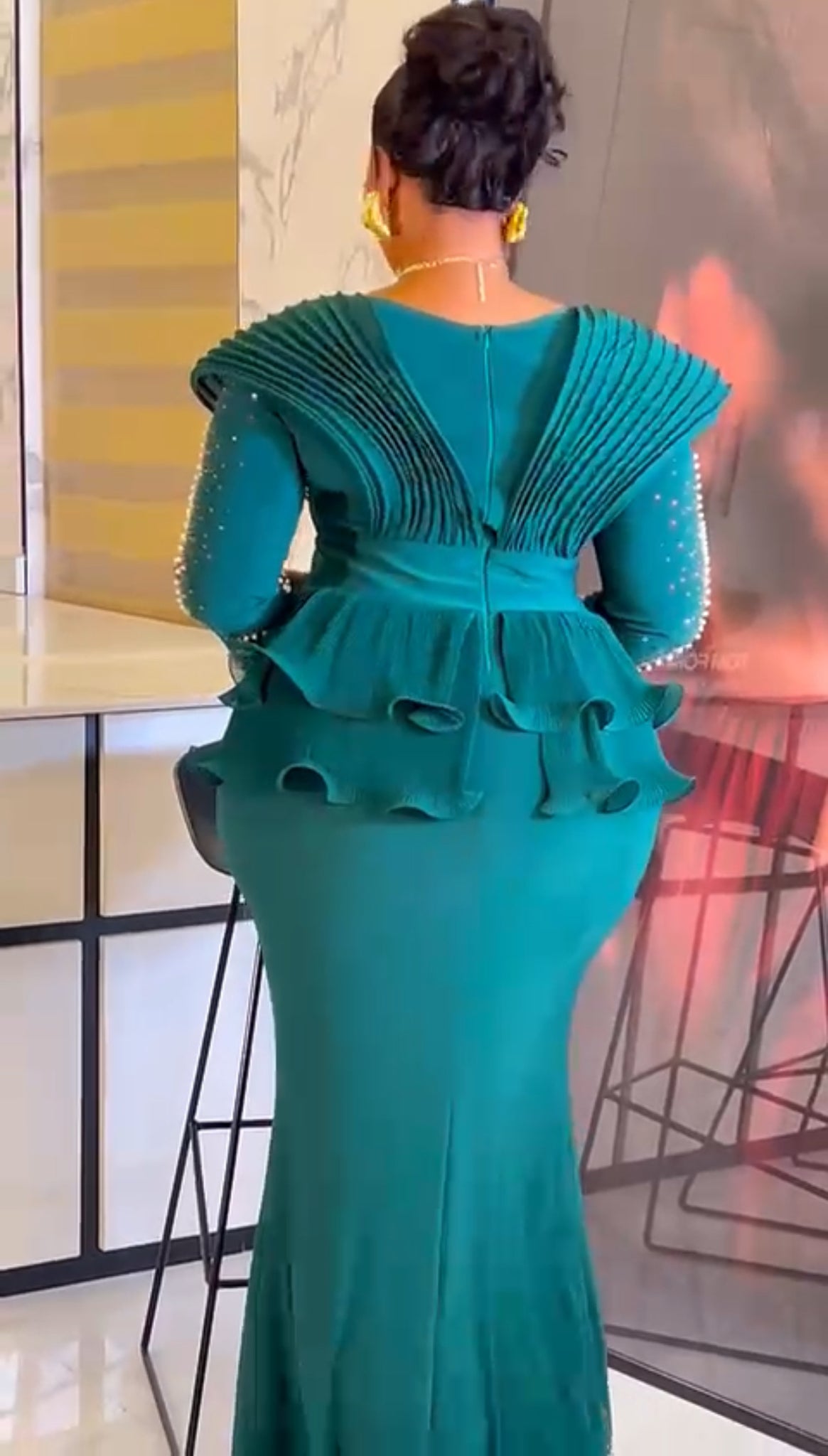 Luxury Embellished Peplum Evening Gown for Women – Red & Green