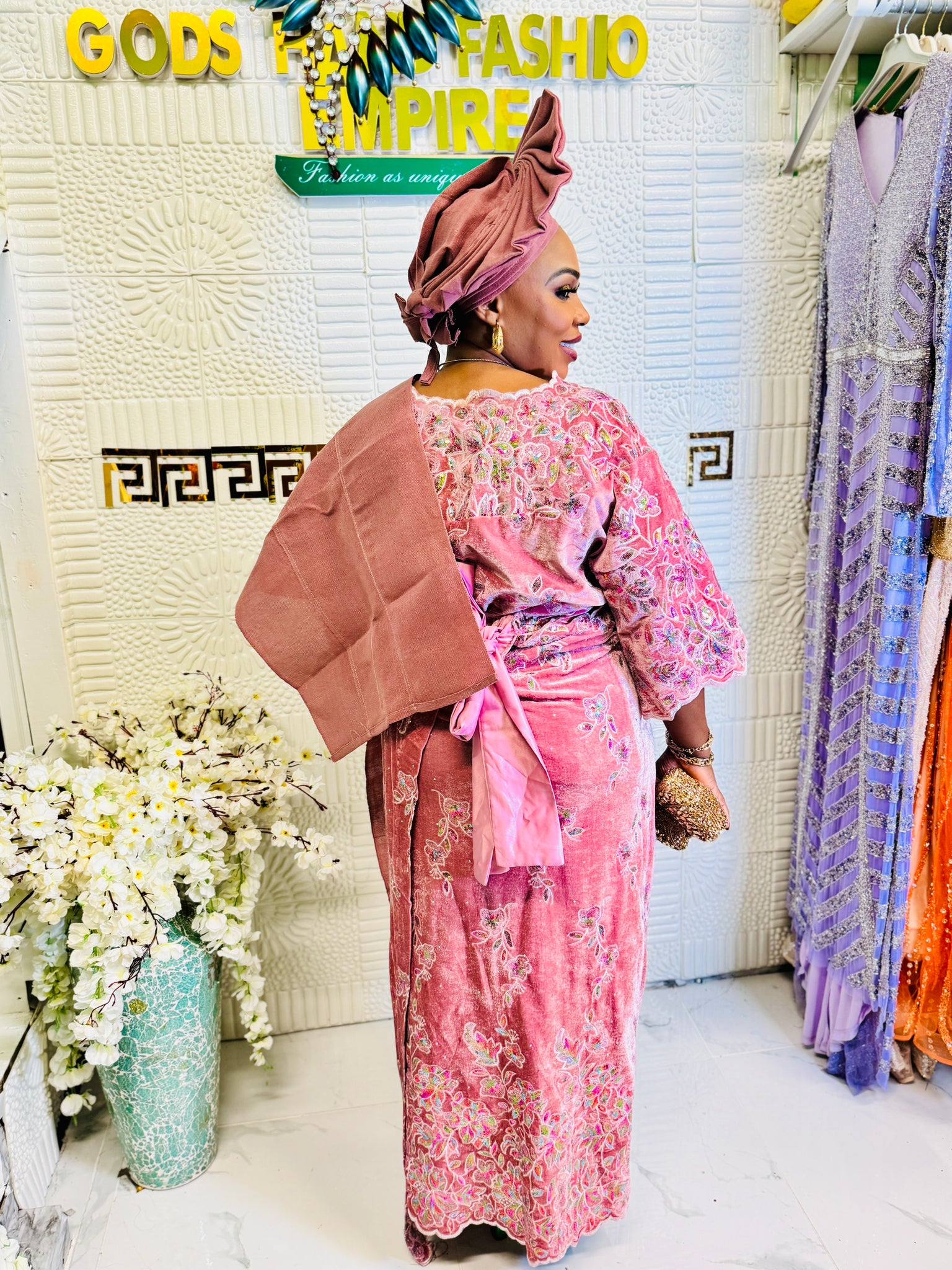 Luxury Velvet Lace African Traditional Outfit for Women | Elegant Asoebi Party Dress with Gele & pele | Godshandfashion
