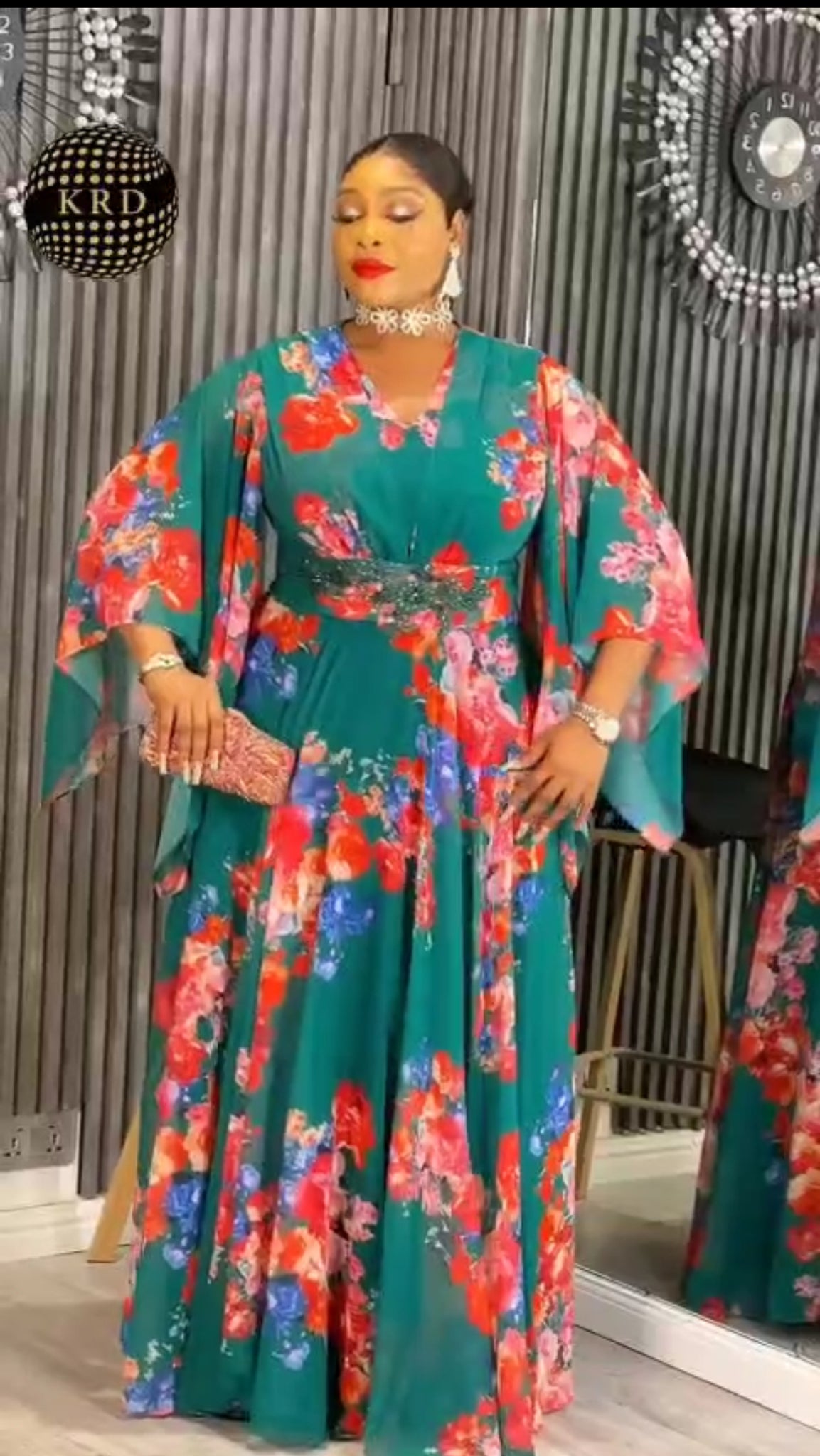 Floral Elegance Free-Gown with Embellished Waistline