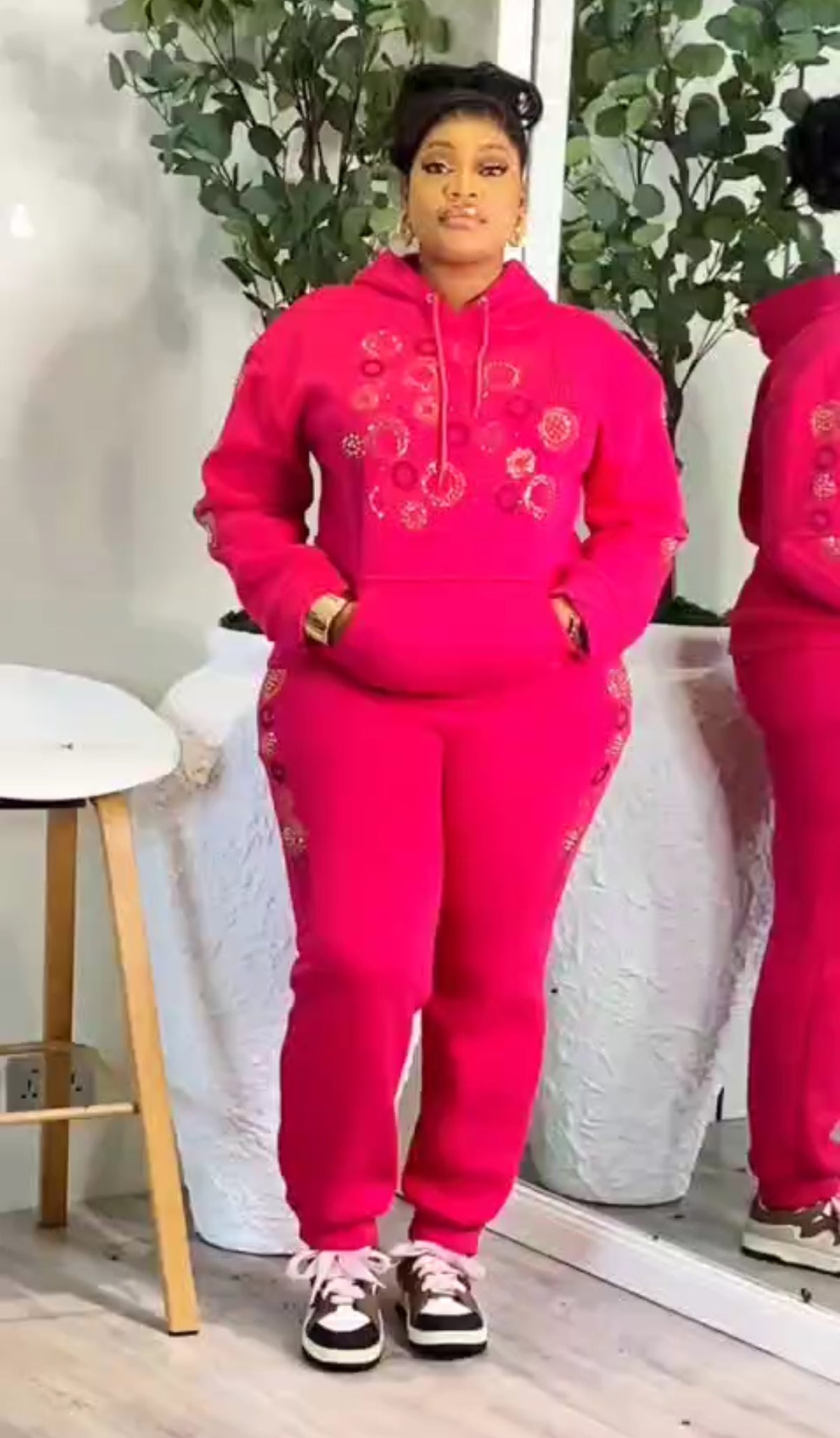 Women’s Pink Embellished Winter Hoodie and Jogger Set | Oversized Tracksuit | Godshandfashion
