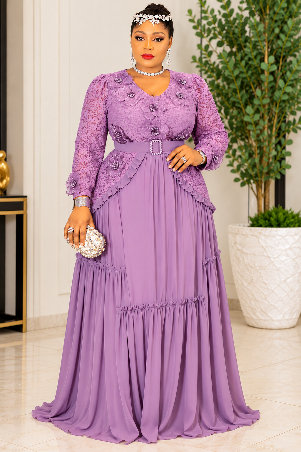 Elegant Lavender Lace Maxi Dress for Women
