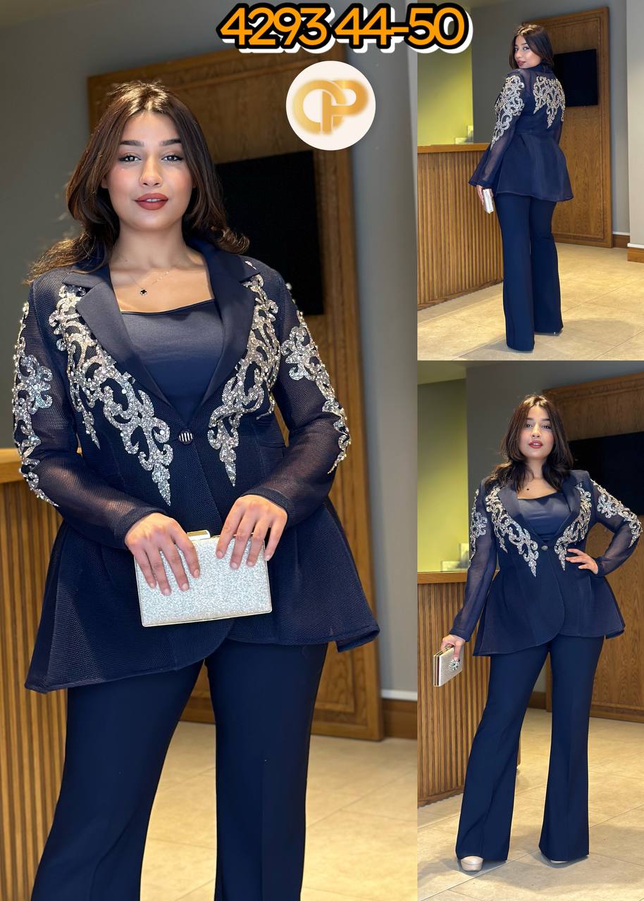 Navy meshed Blazer and Pant