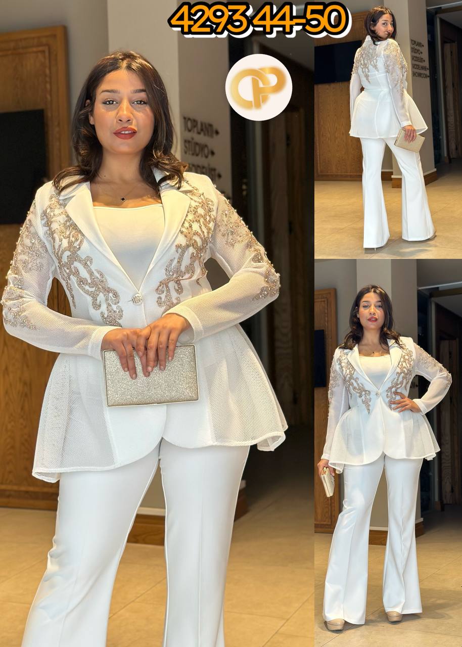 White meshed Blazer and Pant