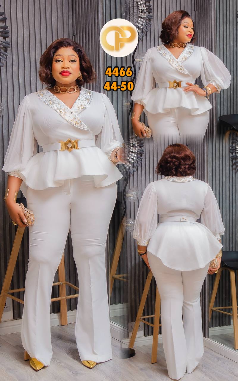 Luxury White Peplum Top and Pants | Classy Women’s Outfit