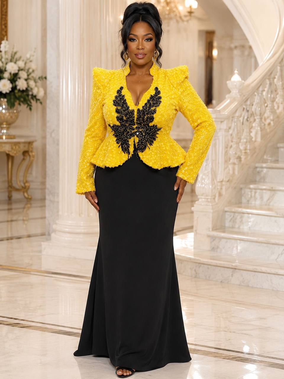 yellow and black dress Luxury & Peplum Evening for Women Satin Dillards Night Out Perfect for the girl 2024.7 颜色:Black