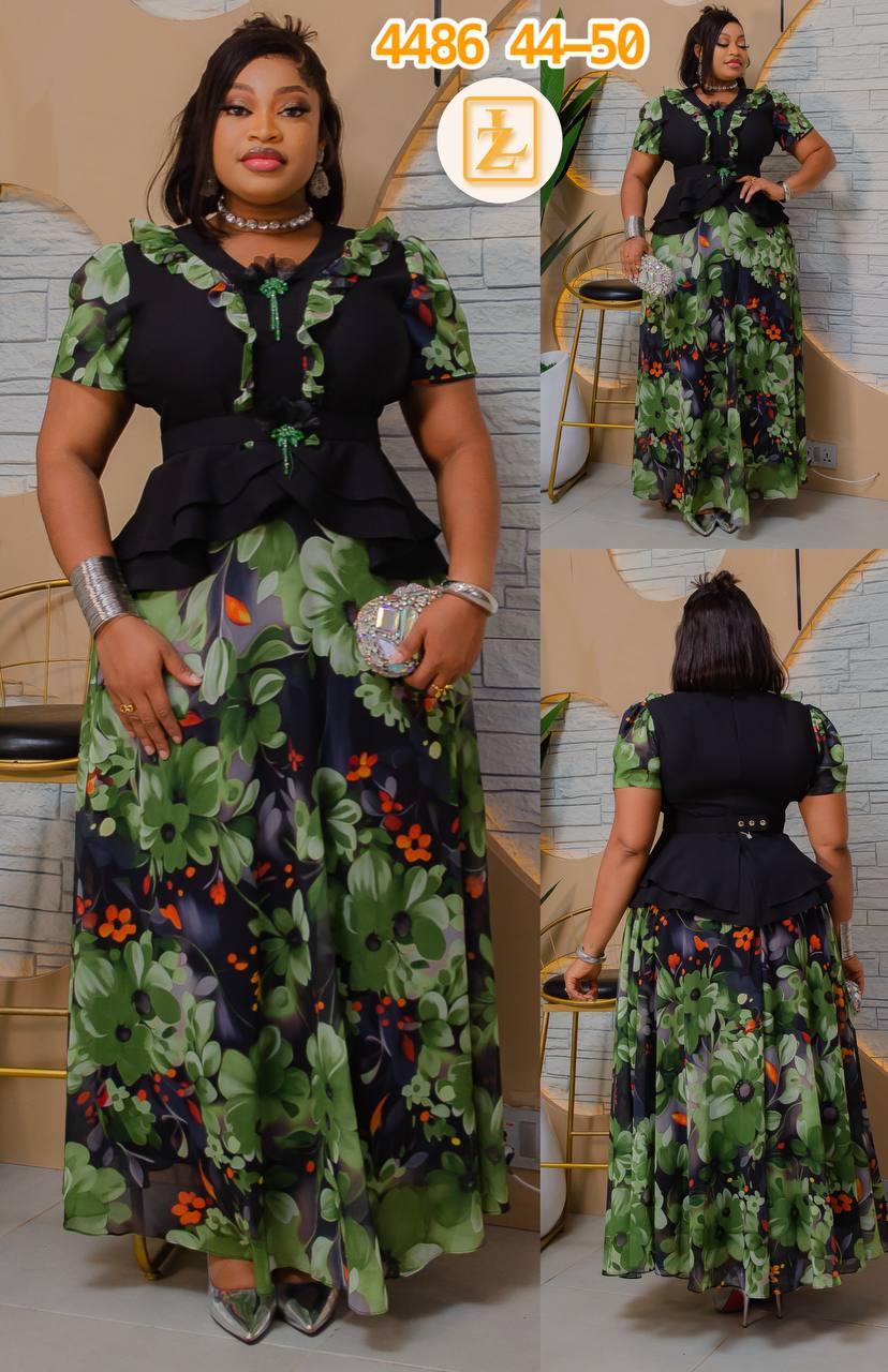 Luxury Green Floral Skirt and Blouse Outfit | Occasion Wear