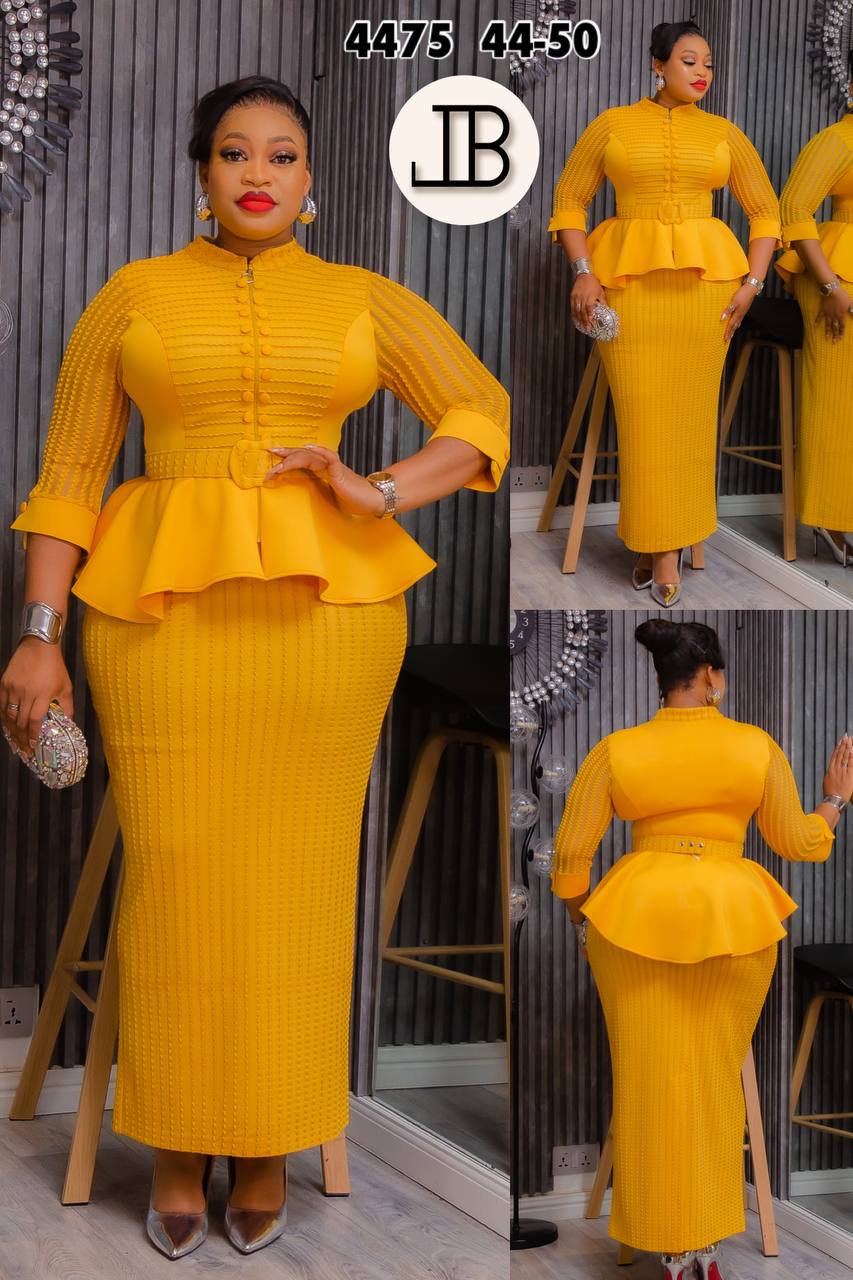 Structured Peplum Elegance Dress – Mustard Gold